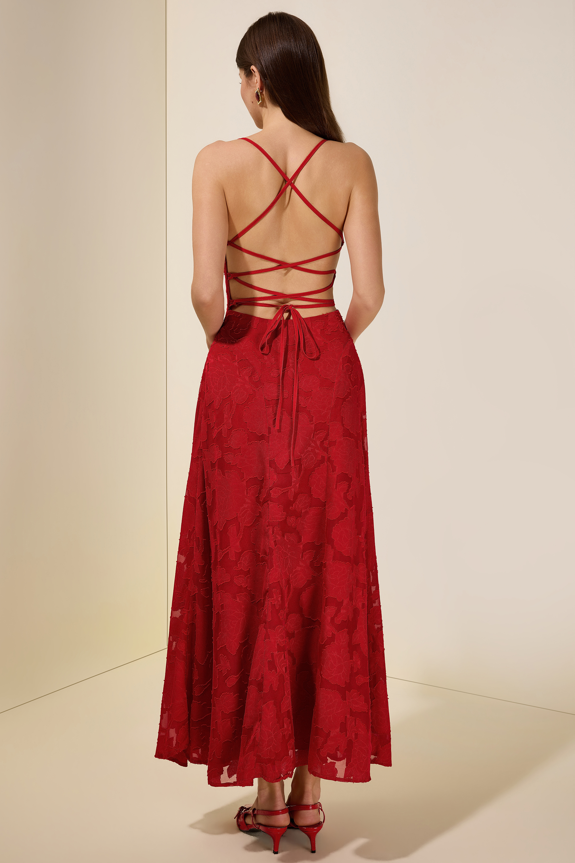 Burn-Out Tie-Up Slip Maxi Dress
