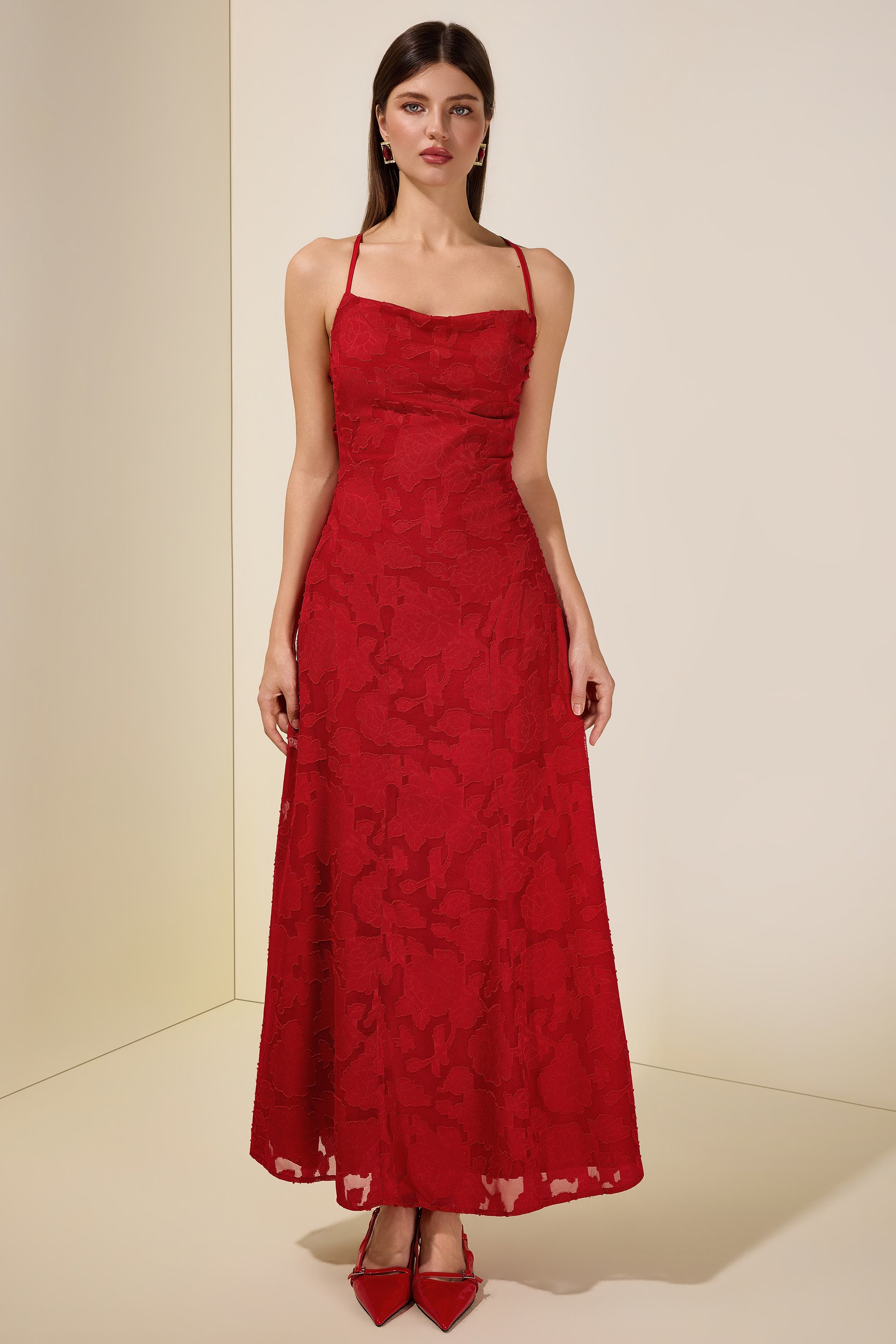 Burn-Out Tie-Up Slip Maxi Dress