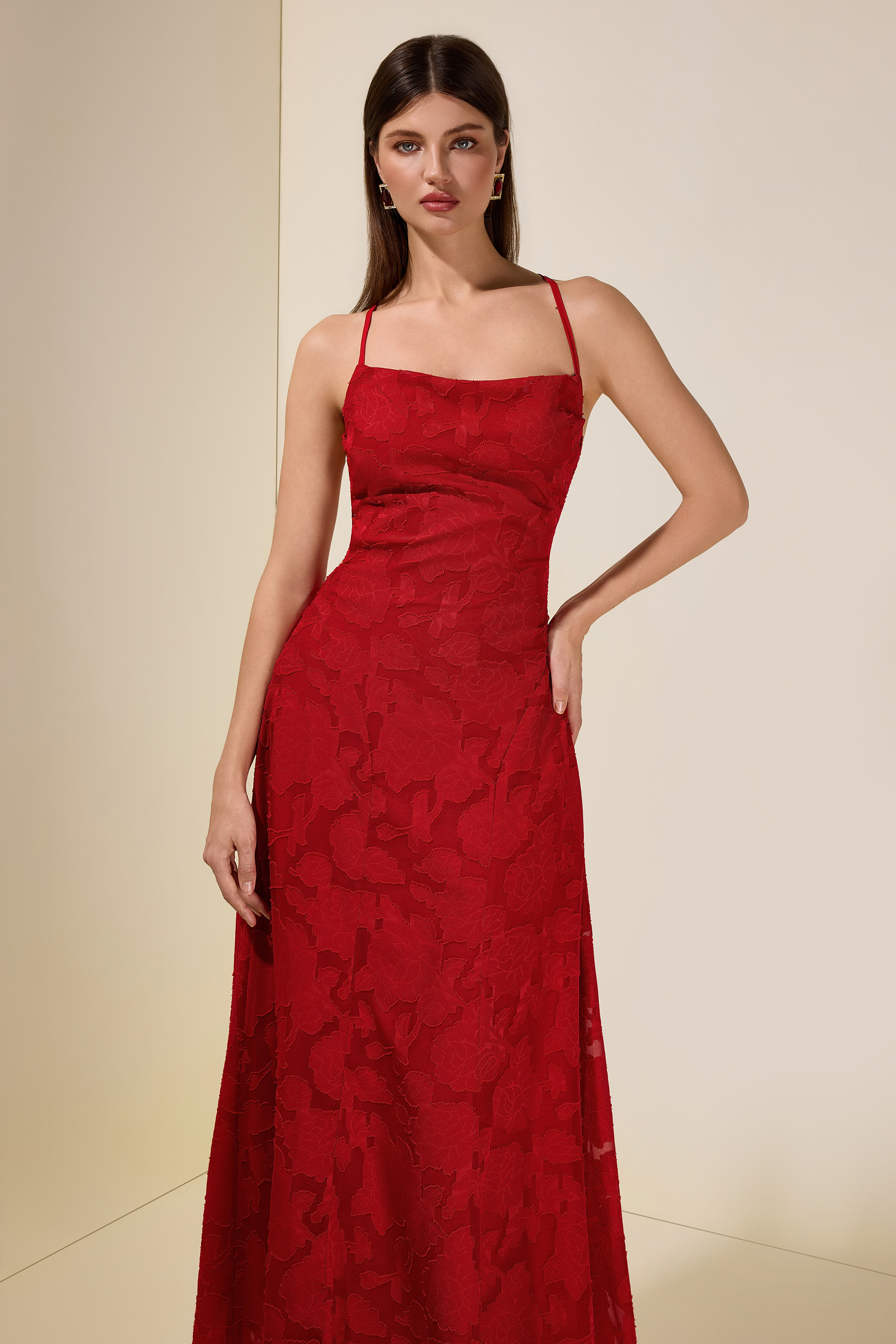 Burn-Out Tie-Up Slip Maxi Dress