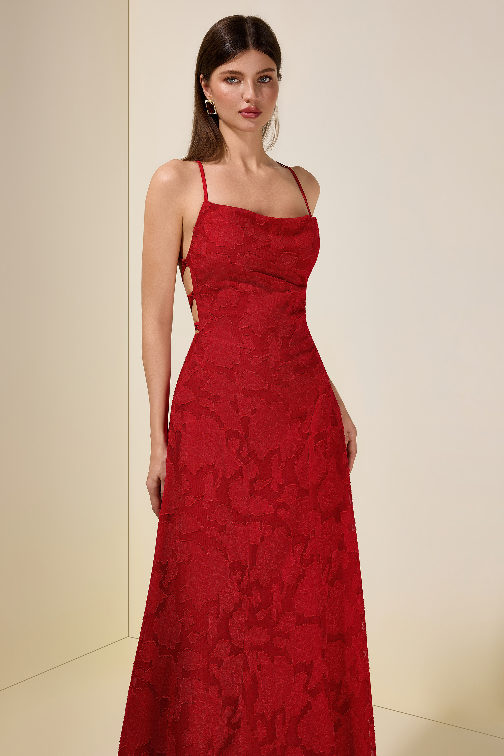 Burn-Out Tie-Up Slip Maxi Dress