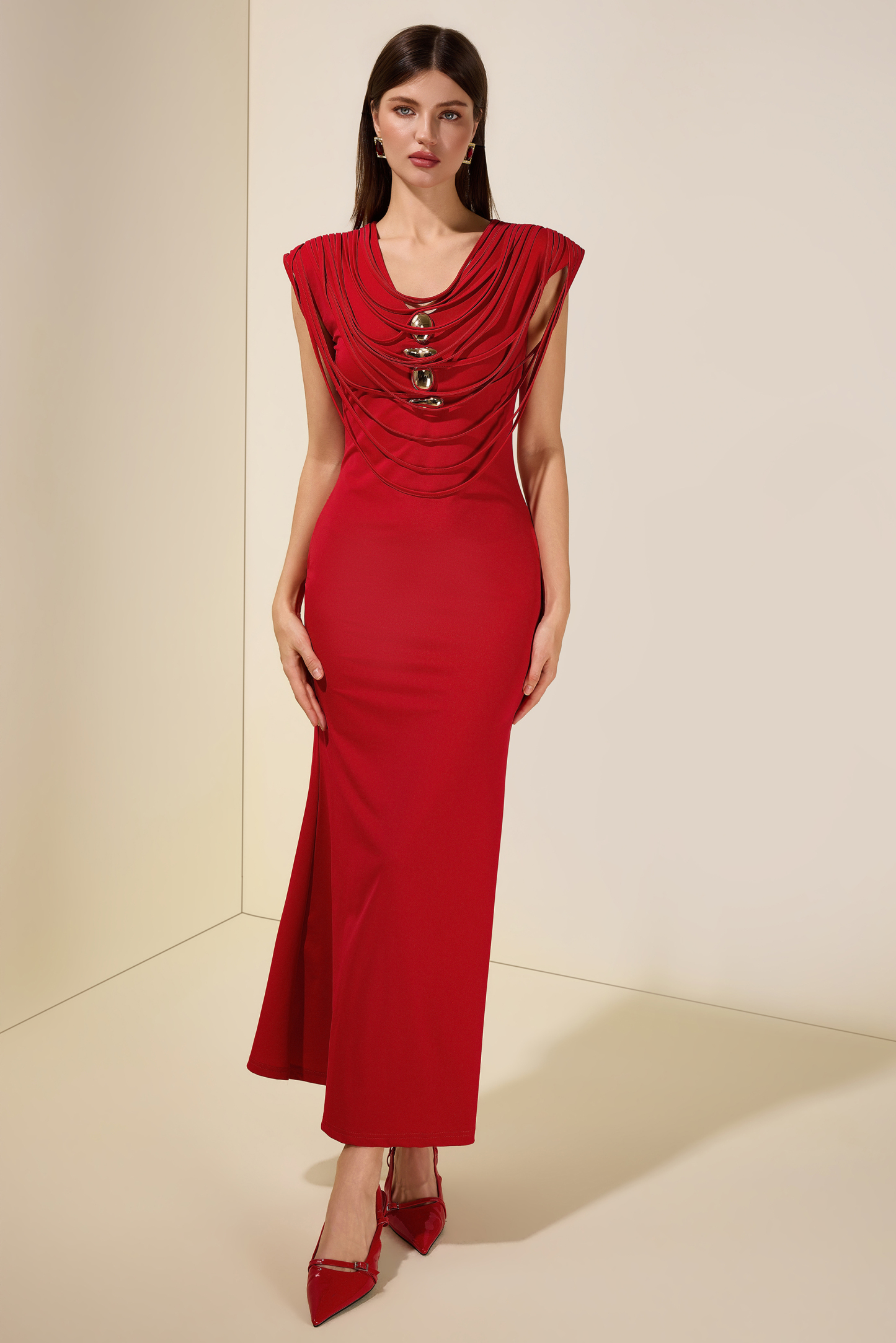 Metal Decorations Tassel Midi Dress