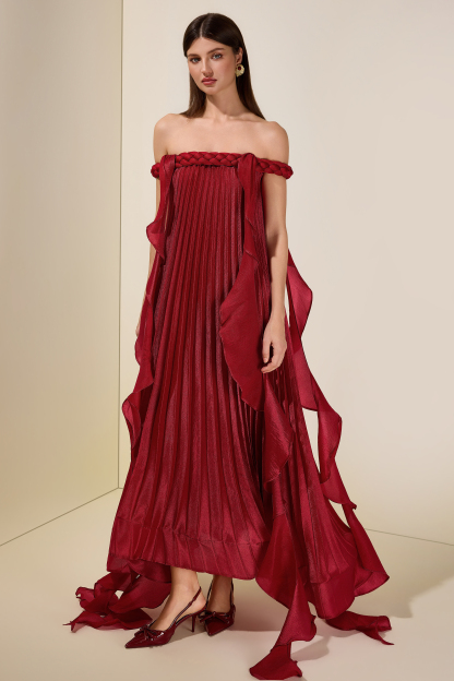 Solid Decorative Rope Ruffle Maxi Dress