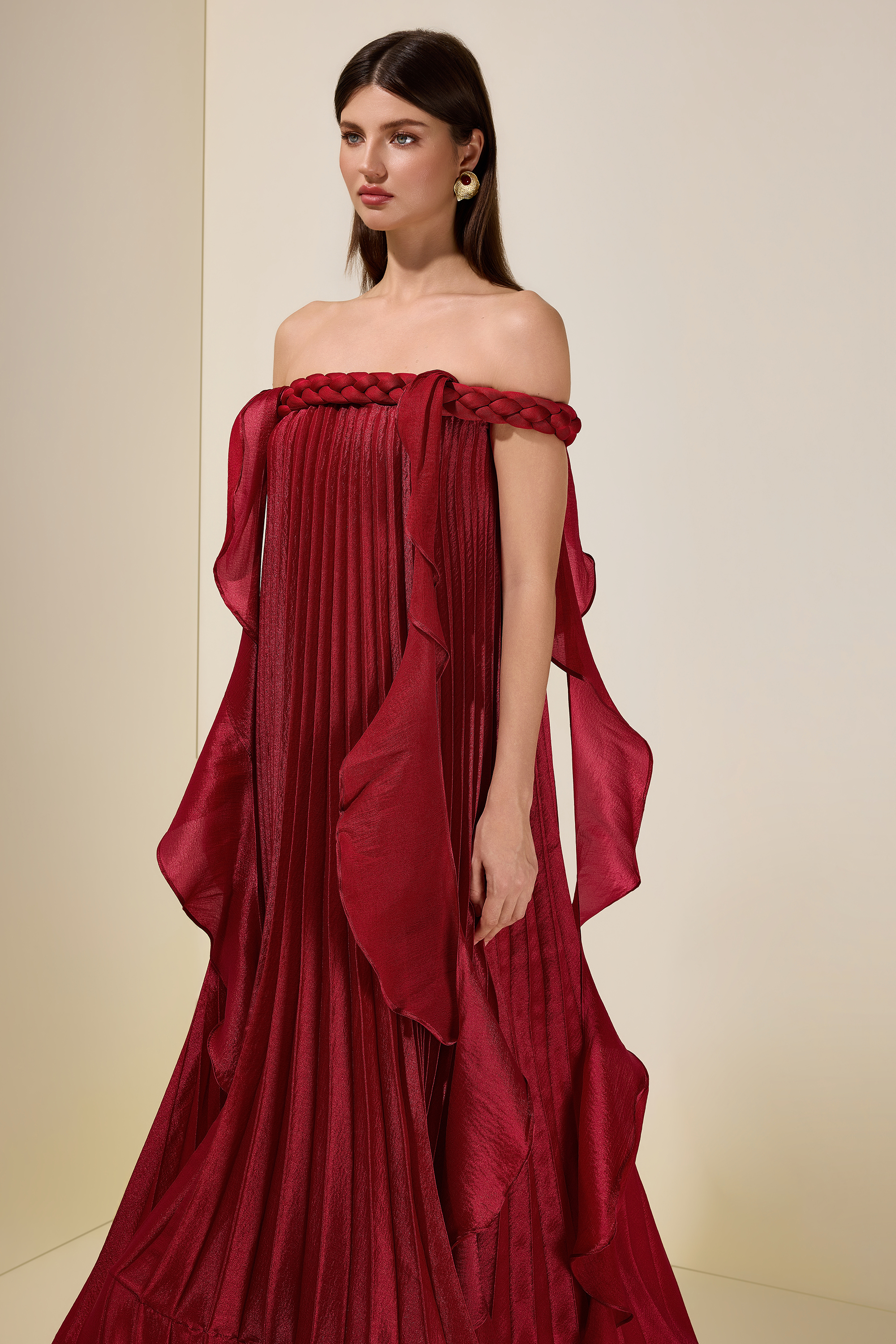 Solid Decorative Rope Ruffle Maxi Dress