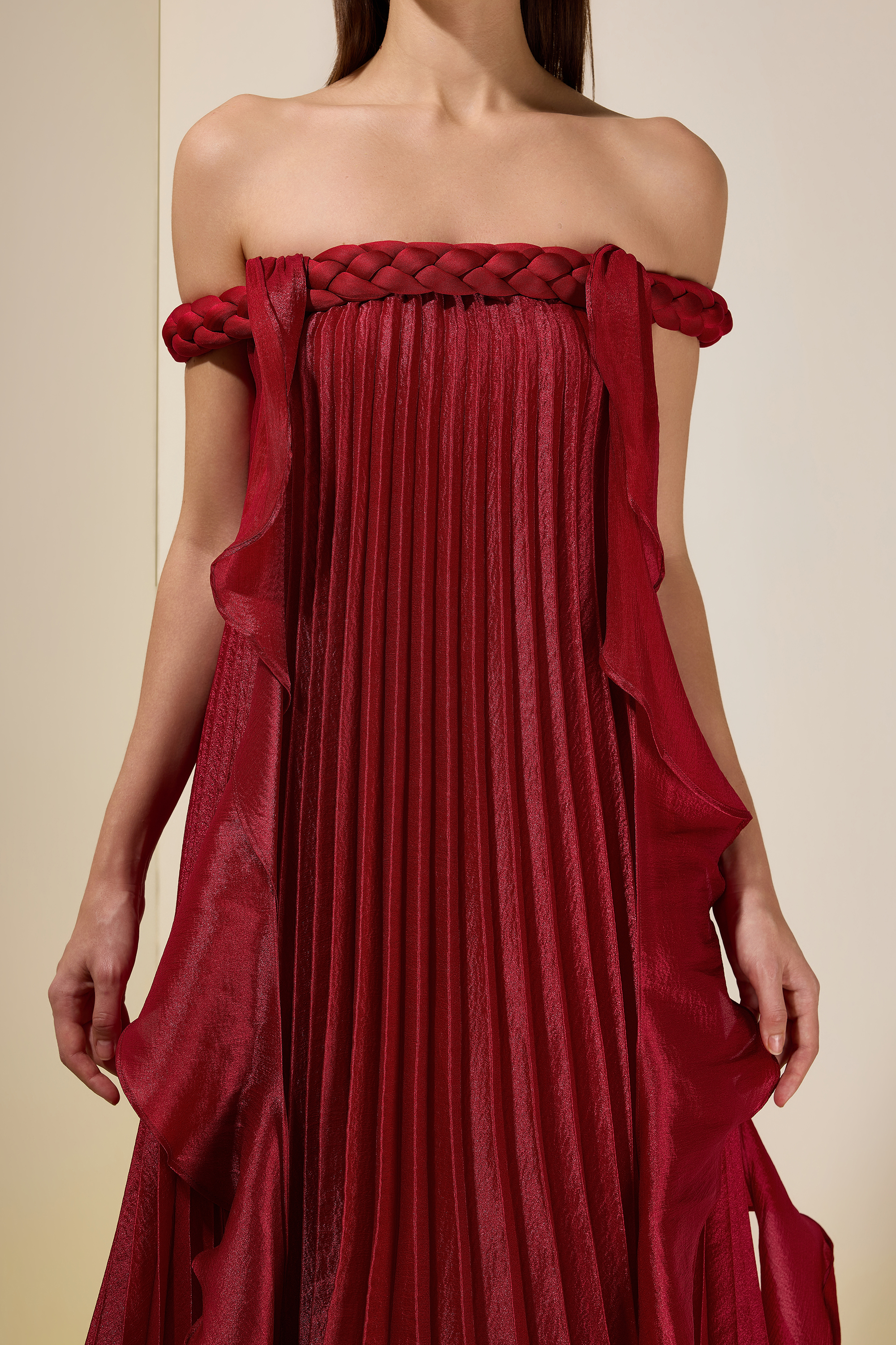 Solid Decorative Rope Ruffle Maxi Dress