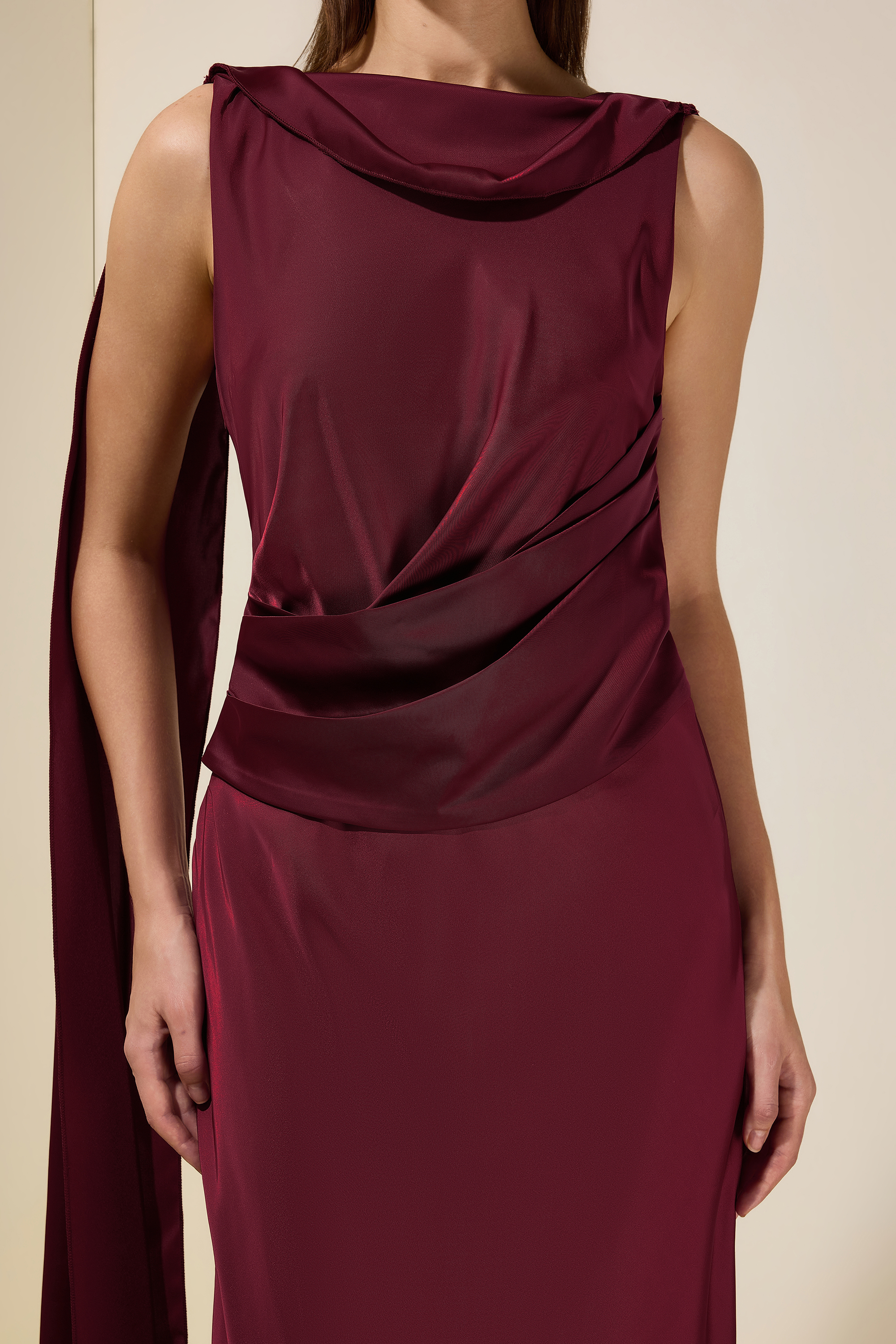 Satin Cape Sleeve Backless Maxi Dress