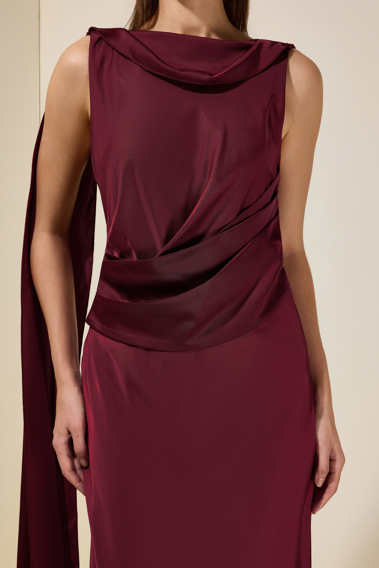 Satin Cape Sleeve Backless Maxi Dress