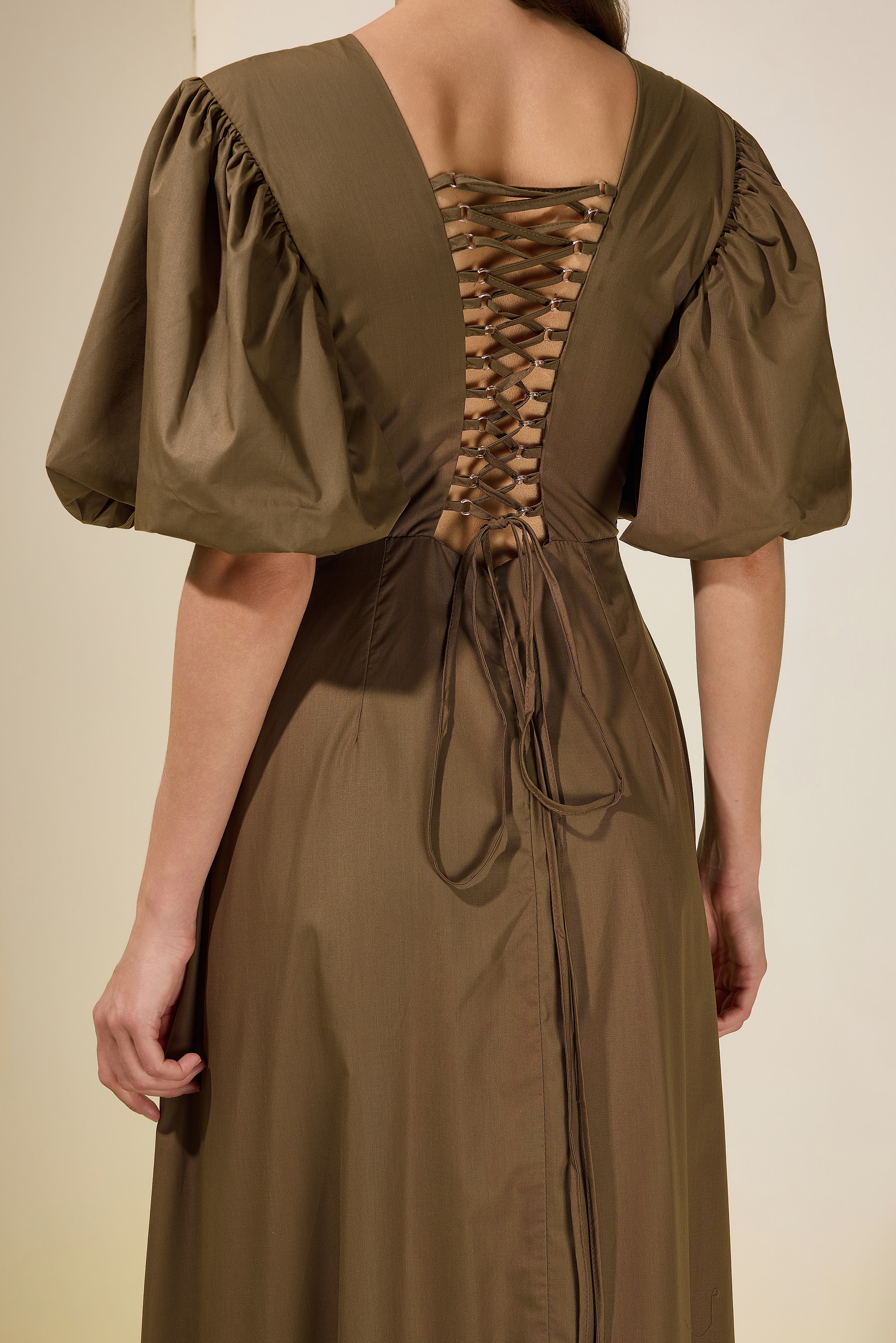 Solid Tie-Up Ruffle Maxi Dress