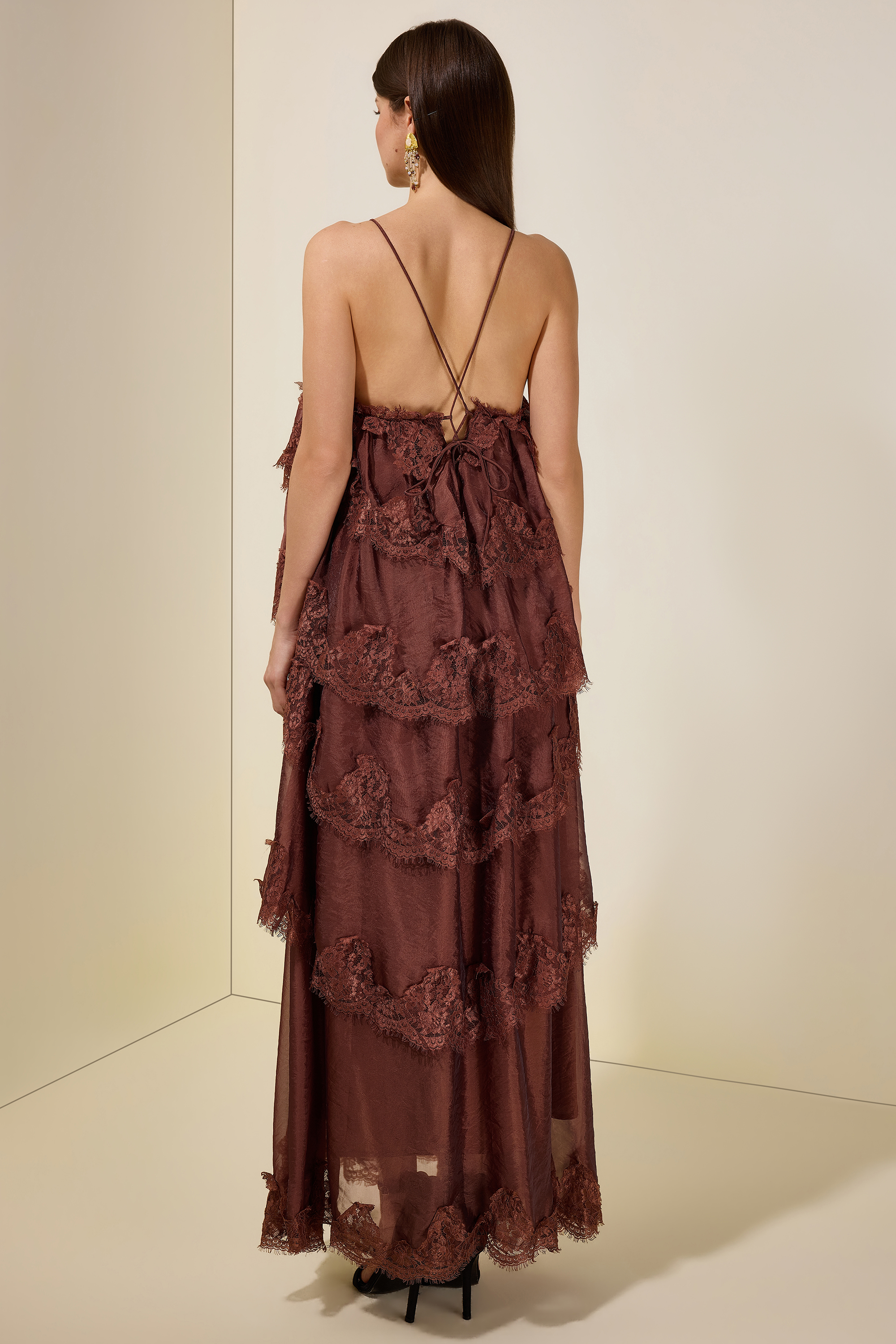 Solid Tie-Up Ruffle Maxi Dress  JardinVue