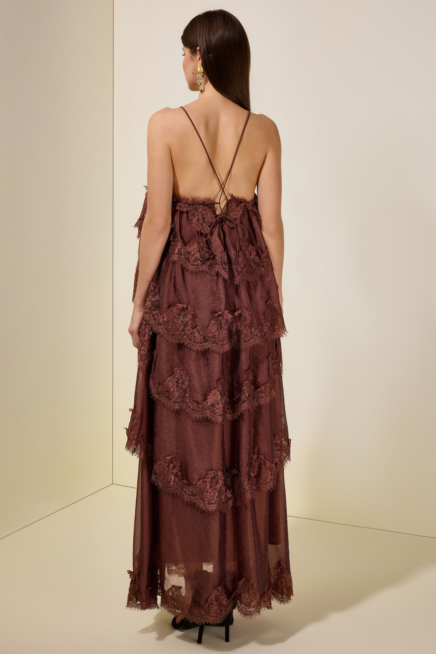 Lace Ruffle Slip Maxi Dress