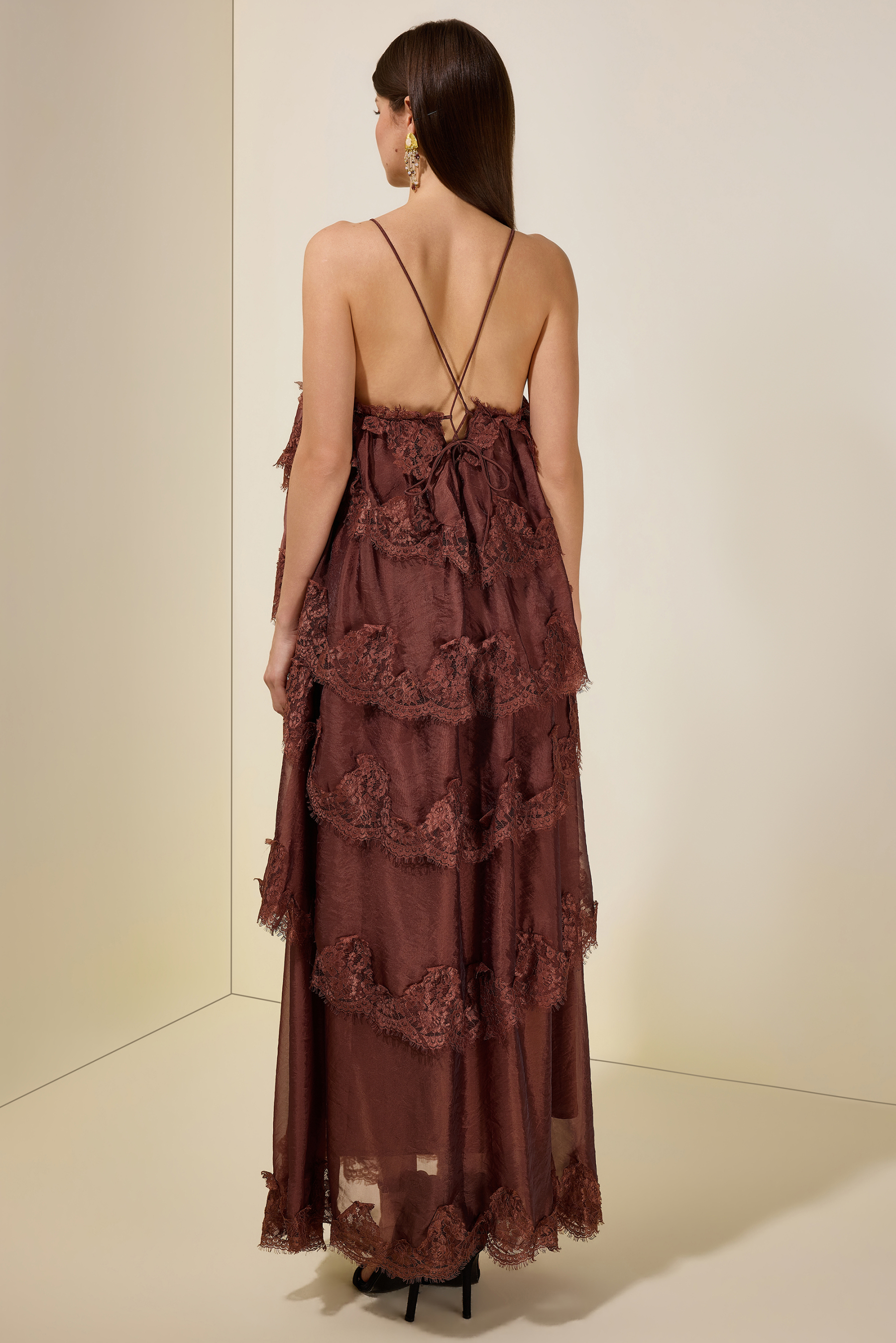 Lace Ruffle Slip Maxi Dress