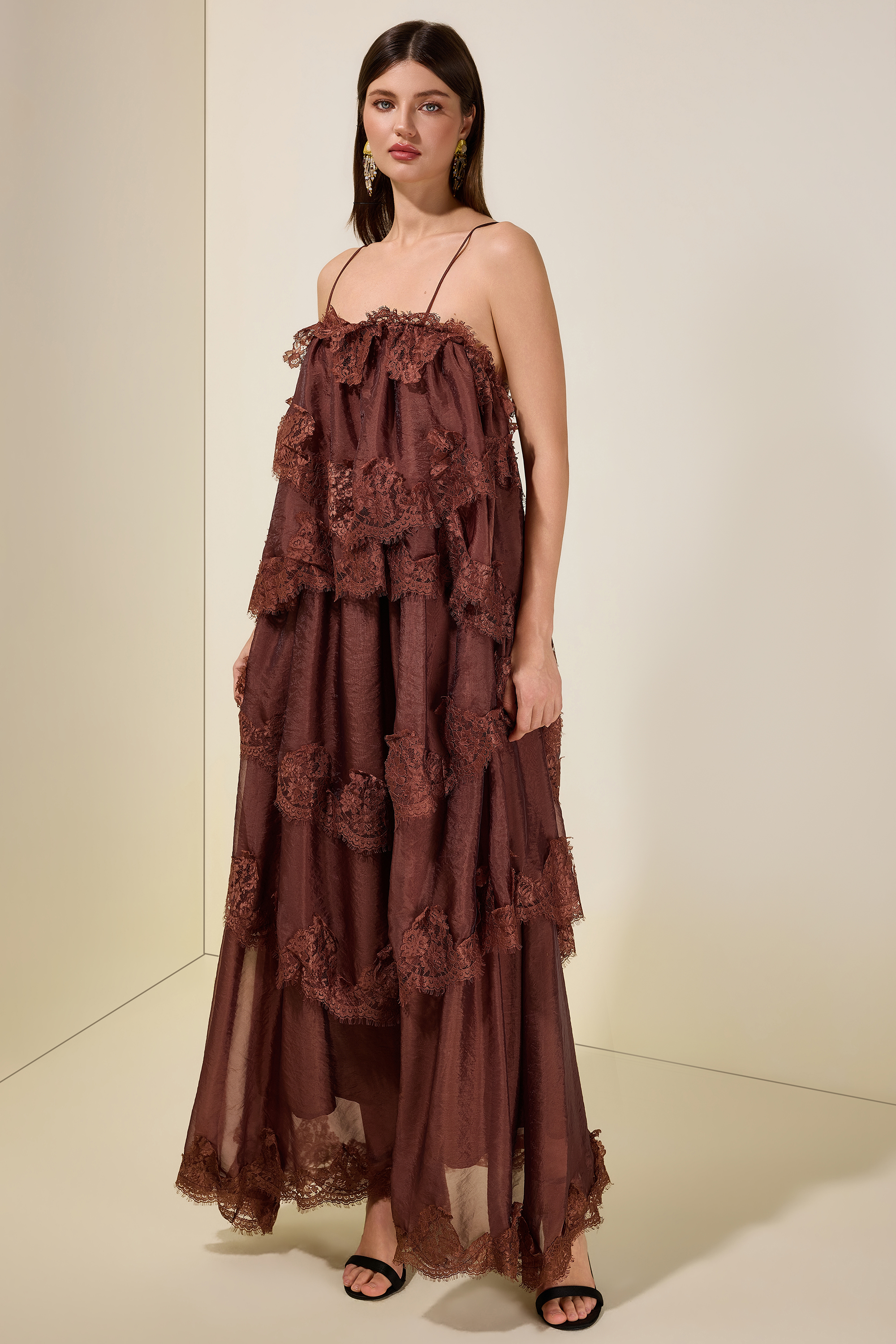 Lace Ruffle Slip Maxi Dress