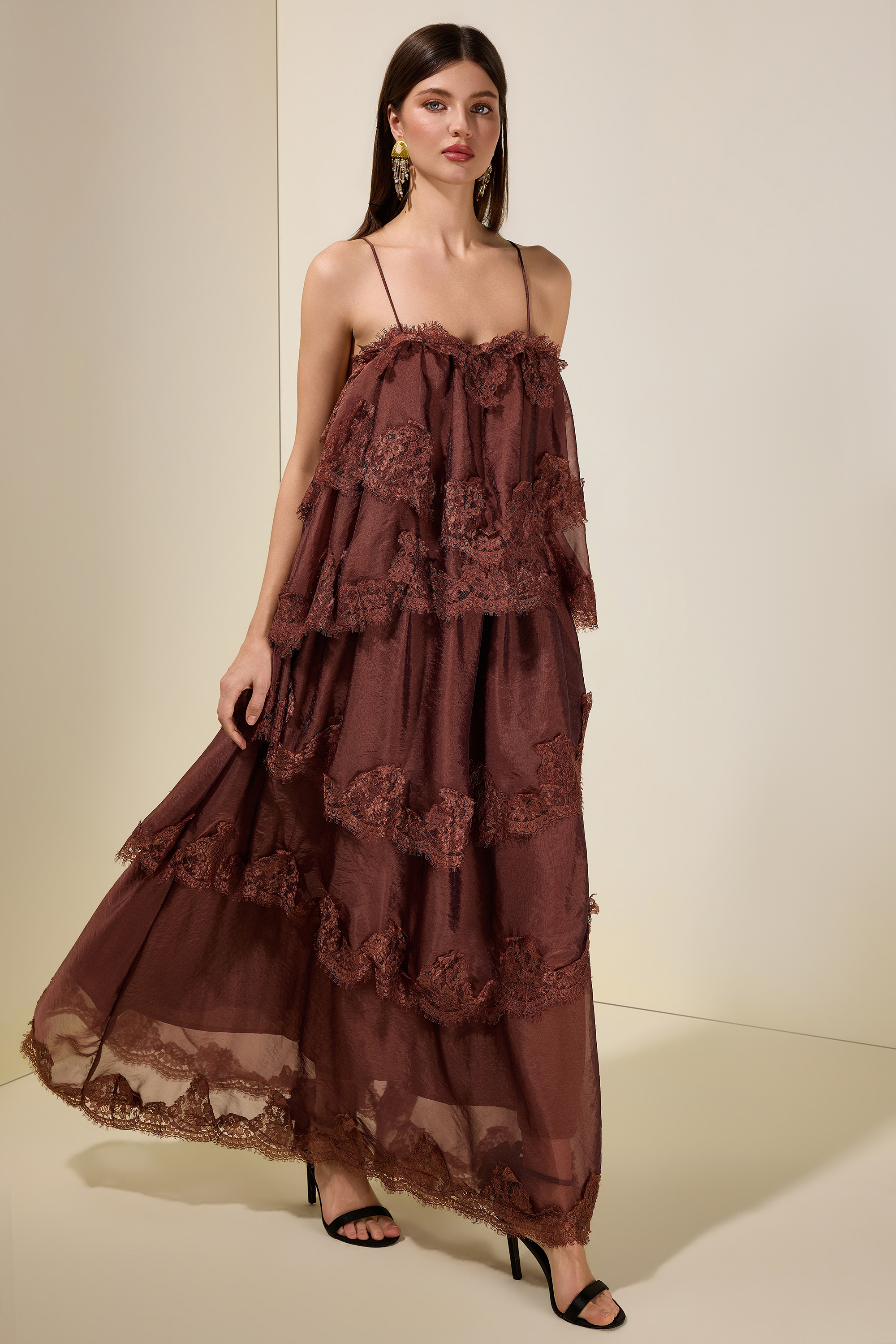 Lace Ruffle Slip Maxi Dress