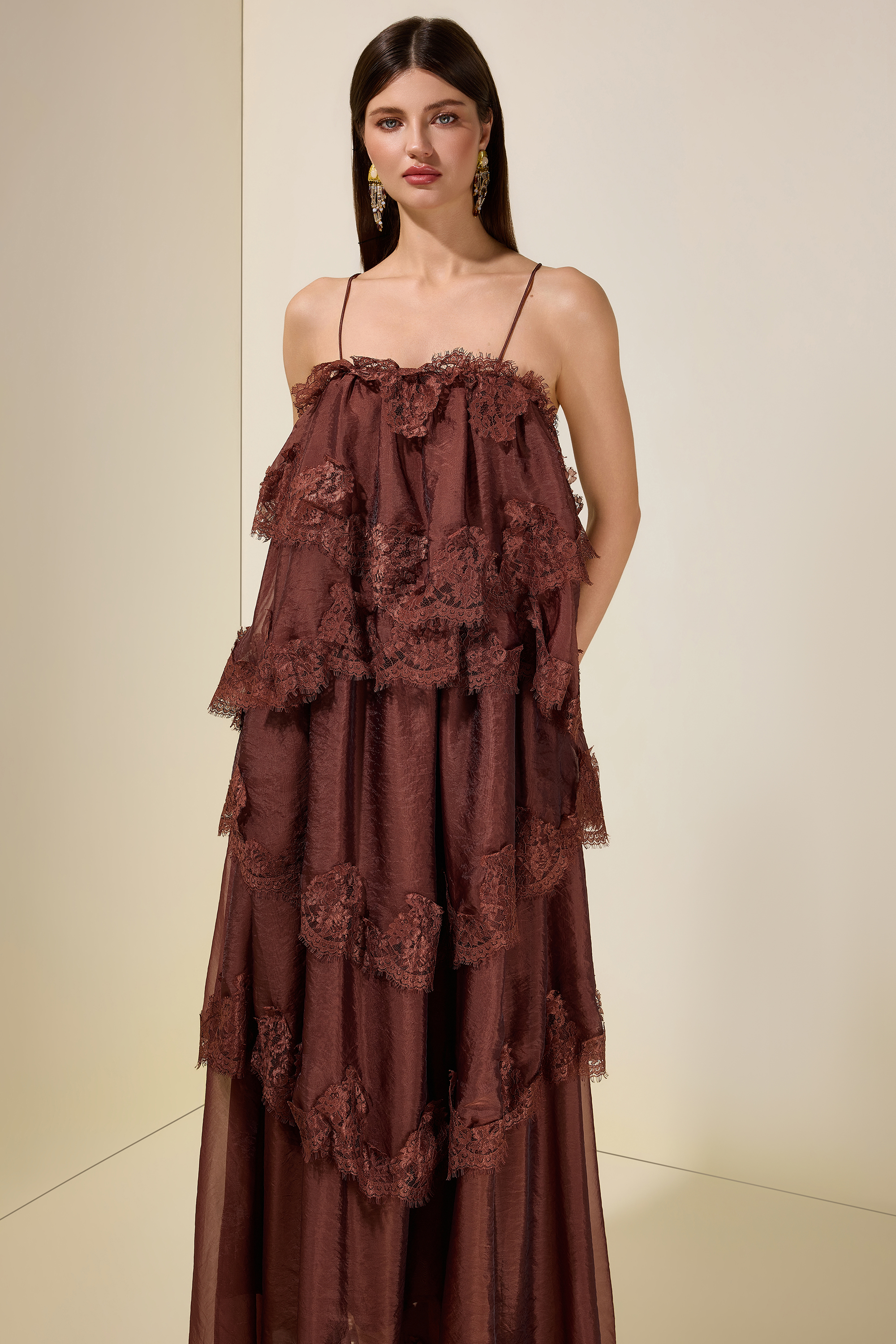 Lace Ruffle Slip Maxi Dress