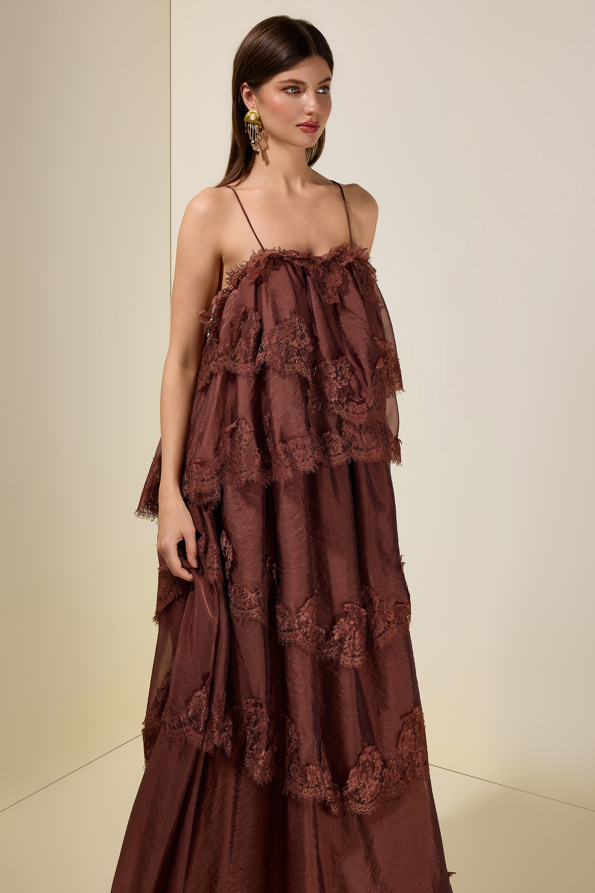 Lace Ruffle Slip Maxi Dress