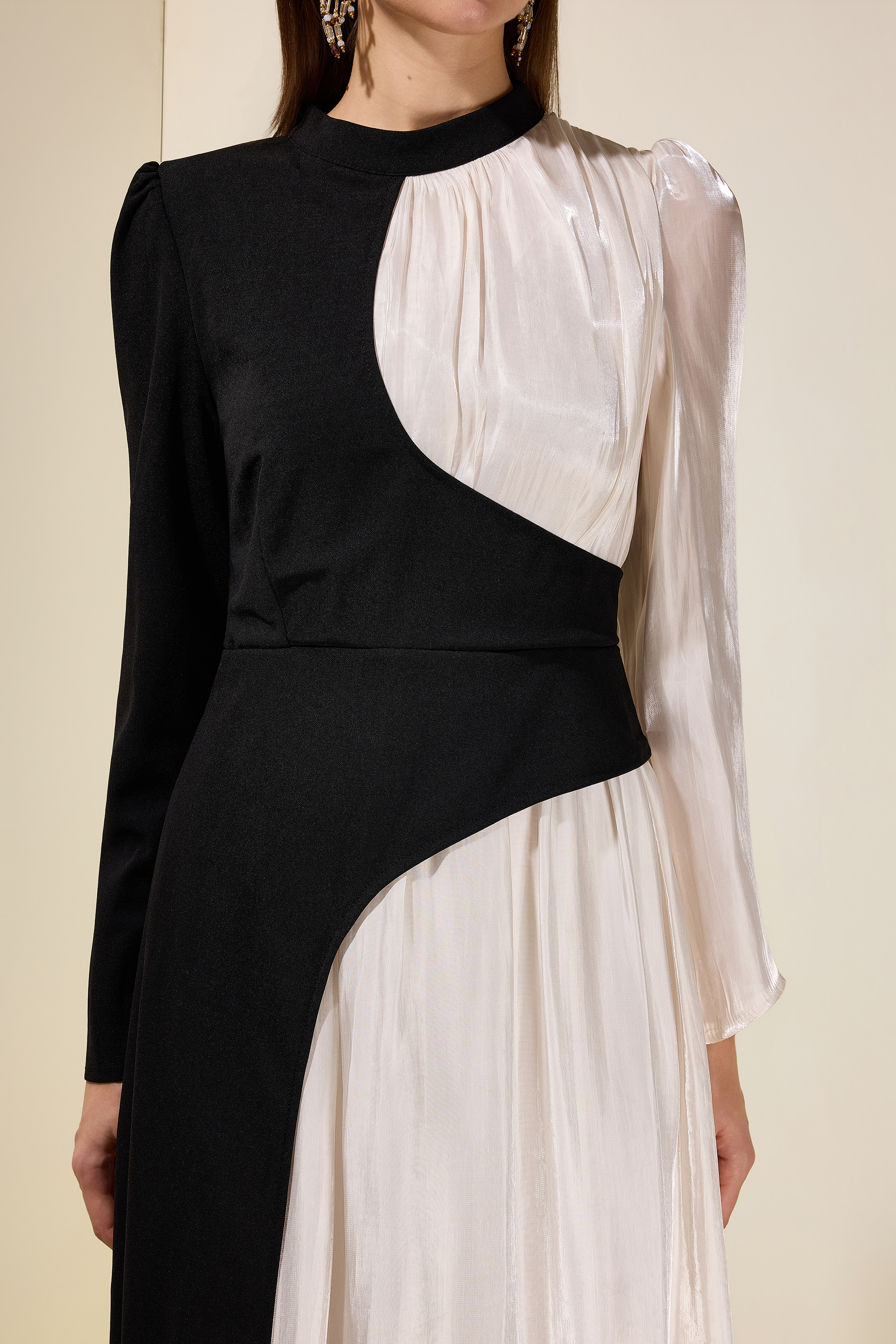 Contrast Color Satin Splicing Jersey Maxi Dress