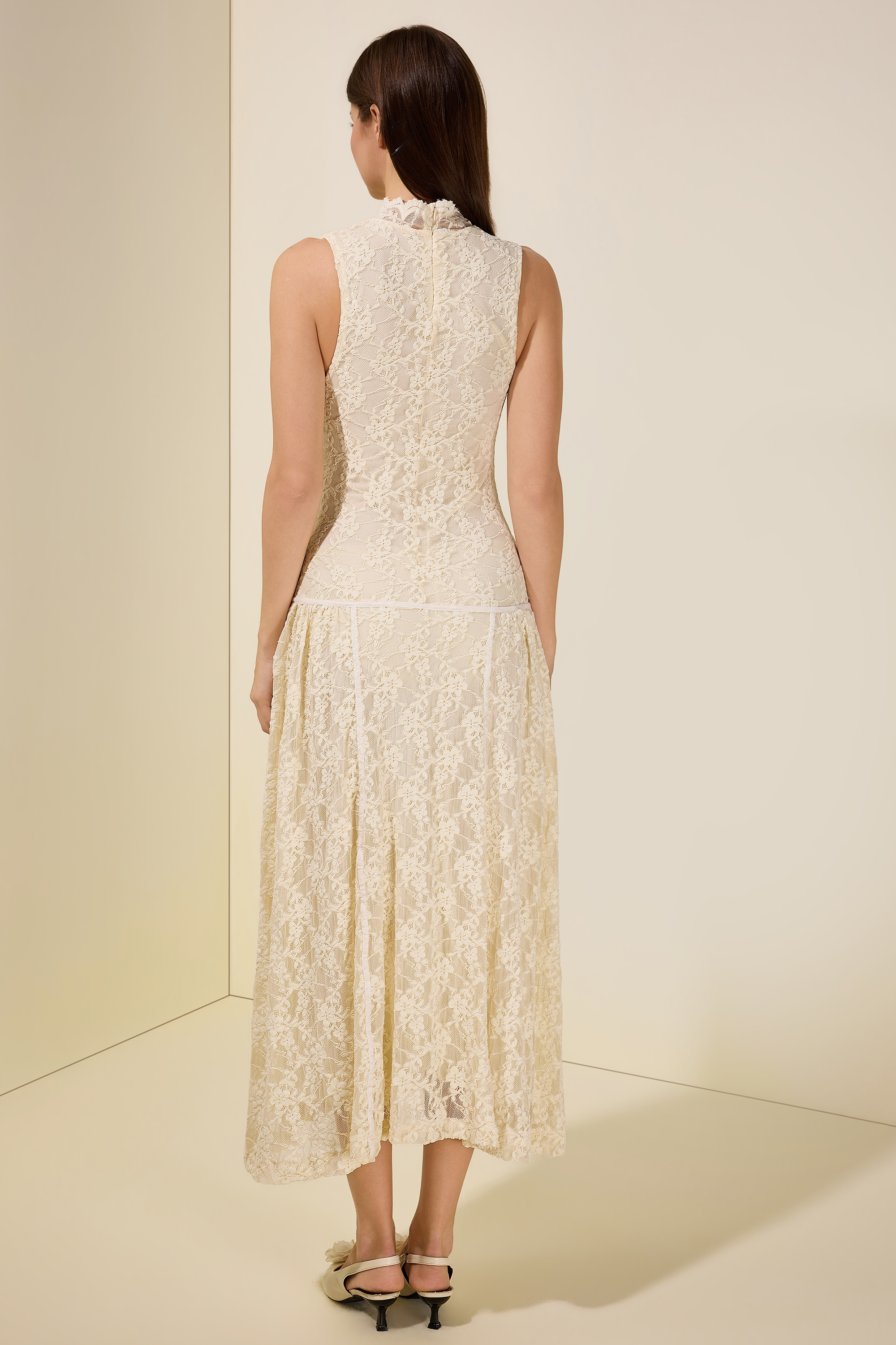 Lace Sleeveless Stand Collar Maxi Dress