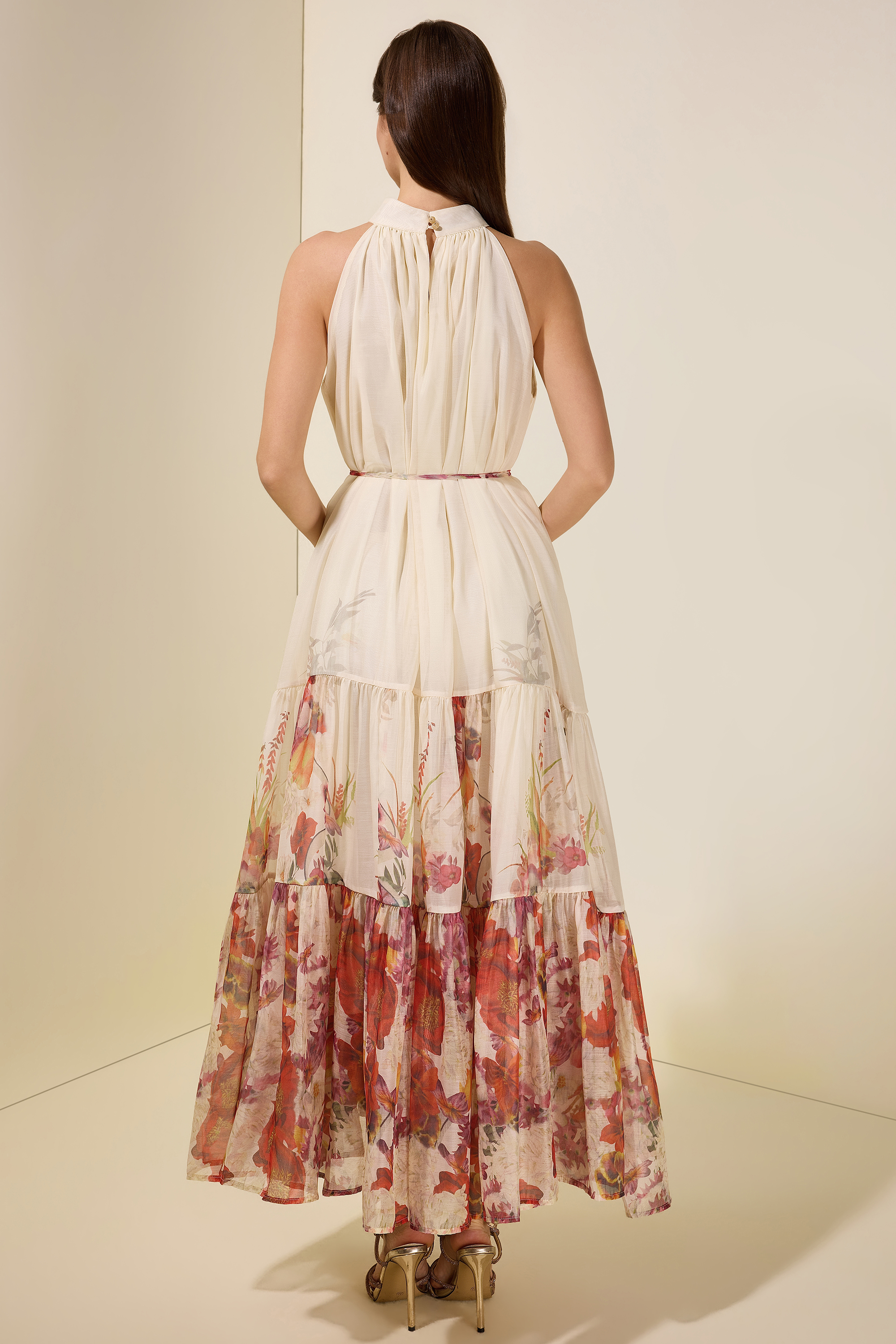 blue dress for baby girl The Lilian Beige Floral Maxi Dress - All Dresses