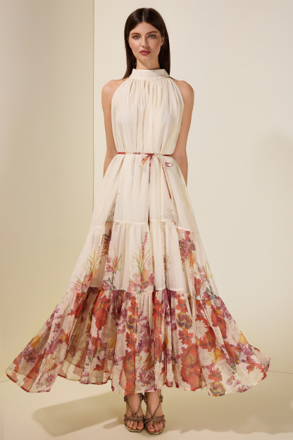 Floral Chiffon Sleeveless Maxi Dress