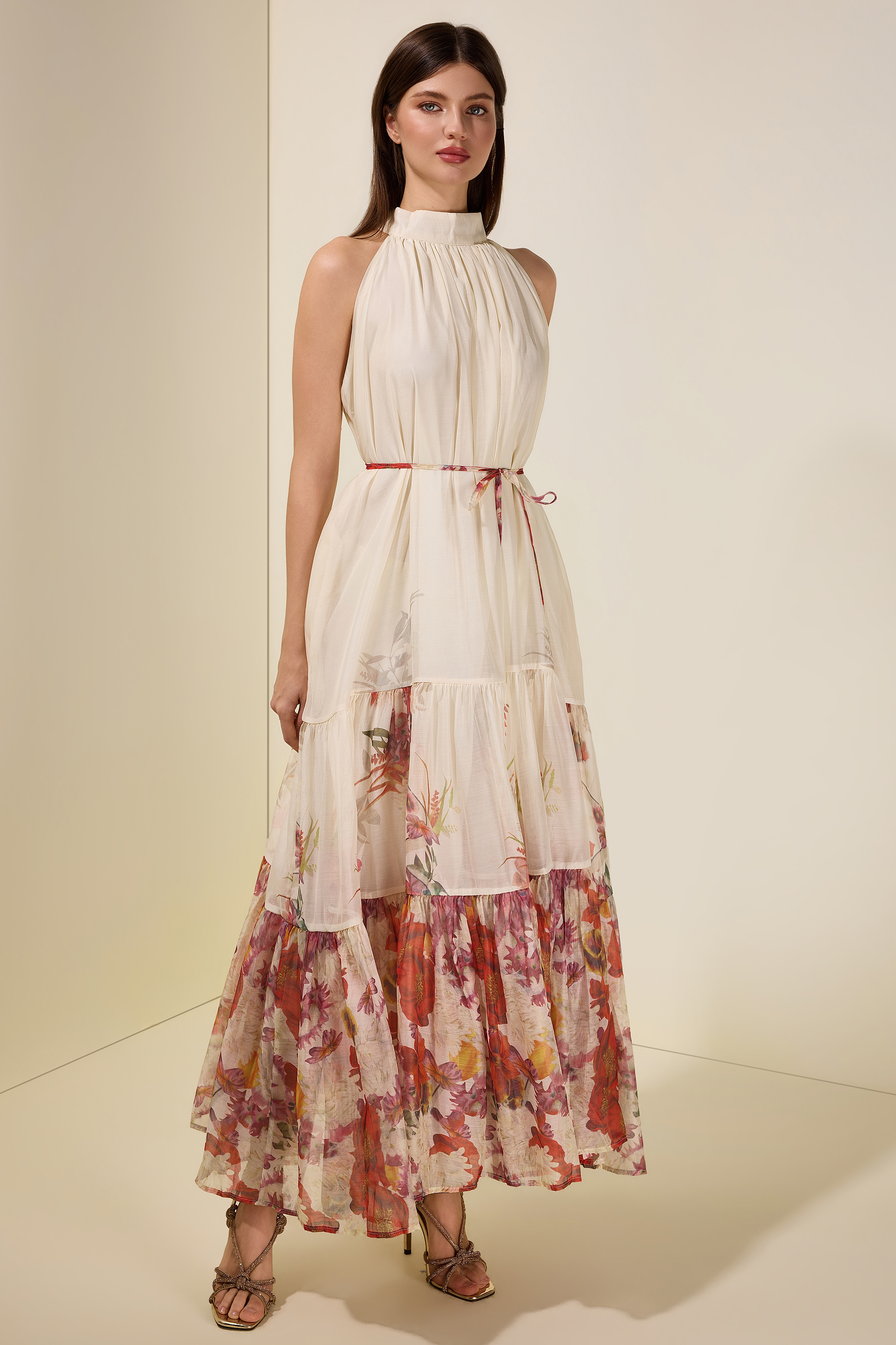 Floral Chiffon Sleeveless Maxi Dress