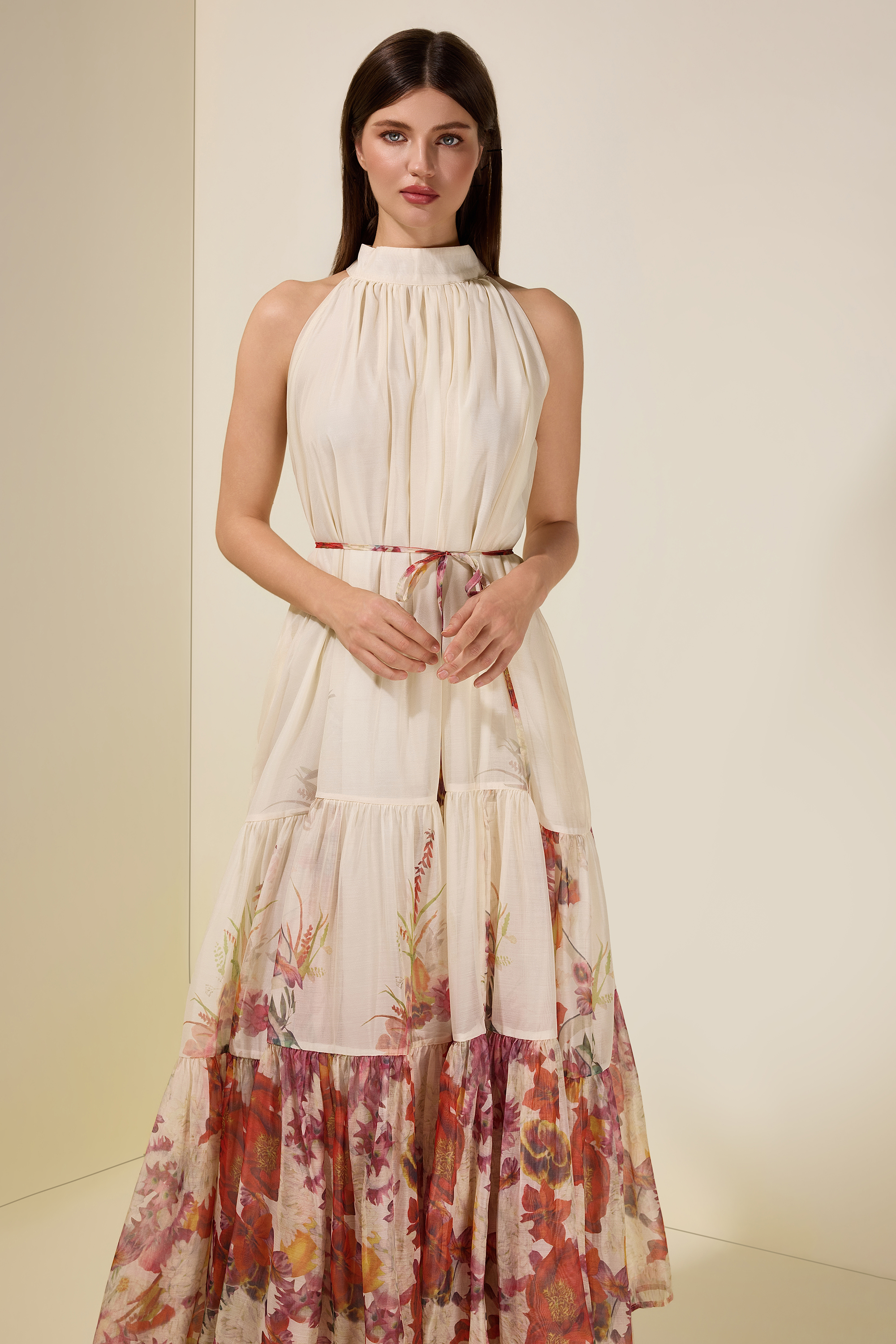 Floral Chiffon Sleeveless Maxi Dress