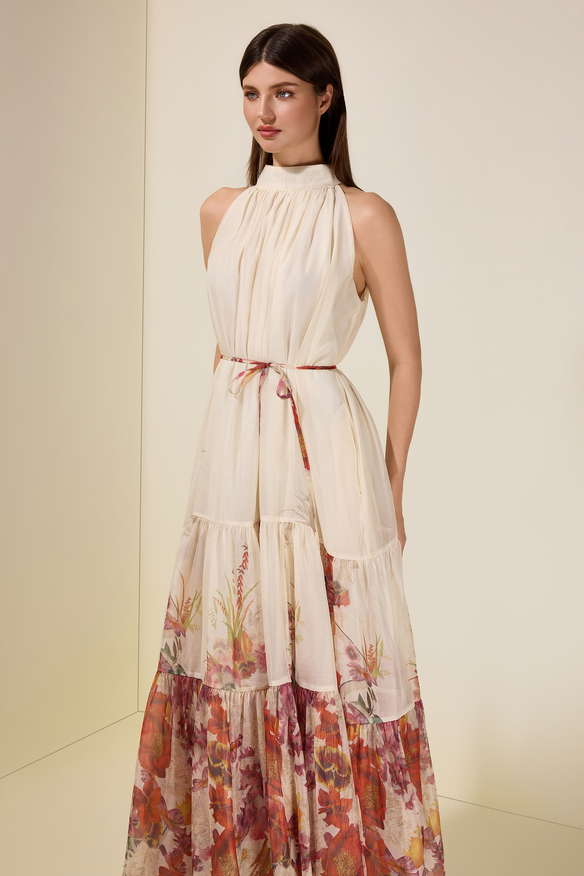 Floral Chiffon Sleeveless Maxi Dress