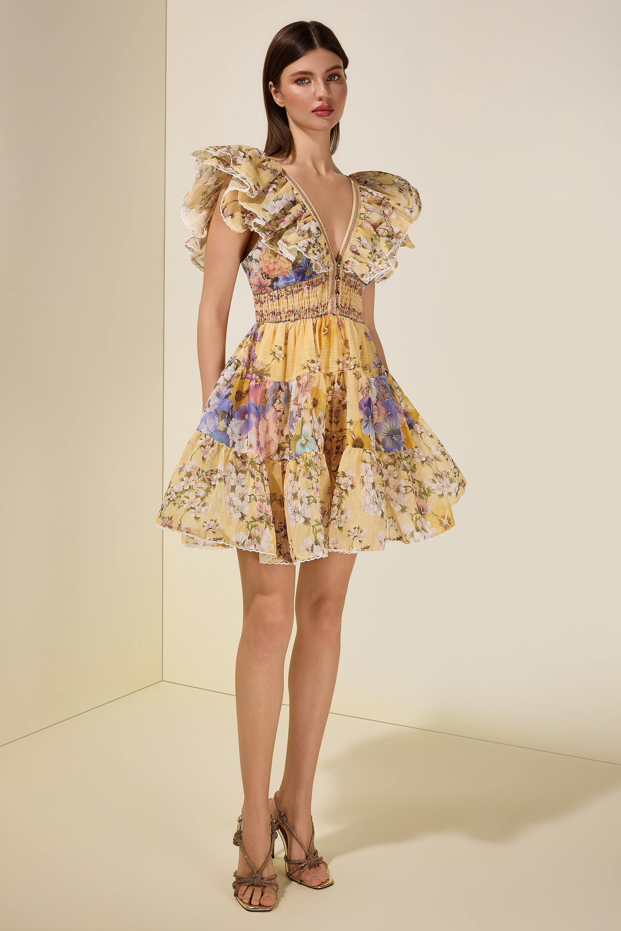 Floral Lace Smocking Mini Dress