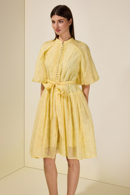 Embroidered Rhinestone Puff Sleeve Mini Dress