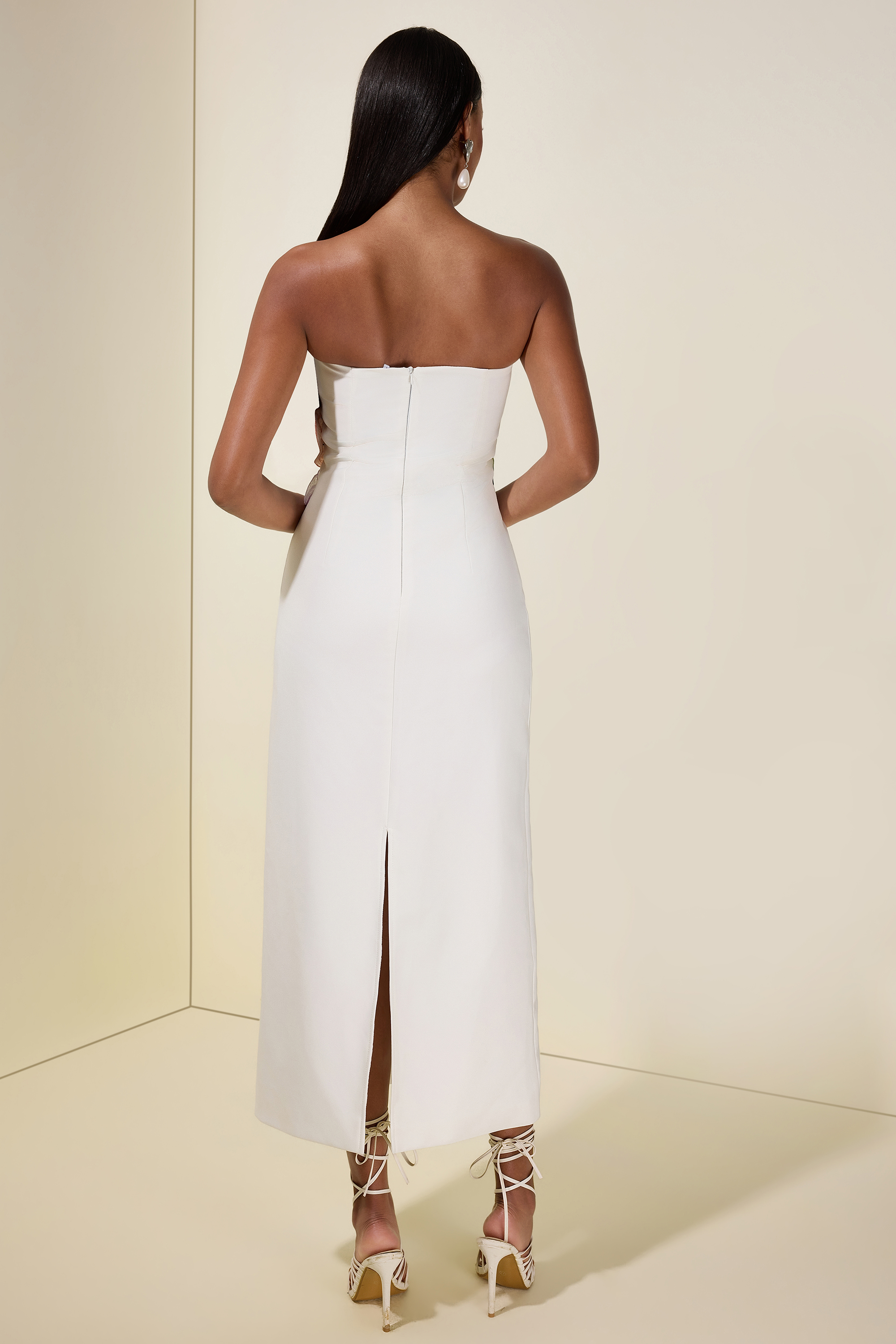 Beige Flared Sleeve V-neck Slim Maxi Sweater Dress  JardinVue