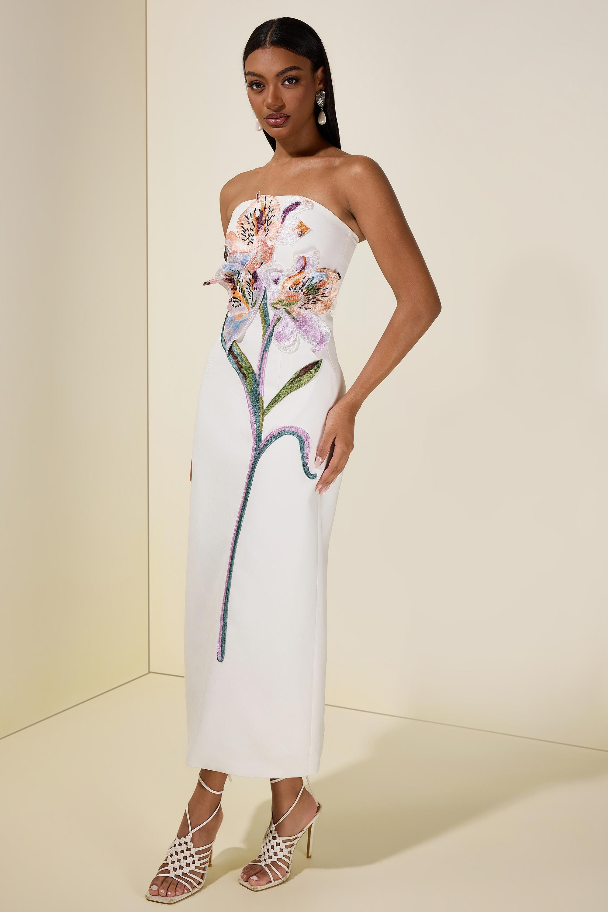 Embroidered Off-Shoulder Midi Dress