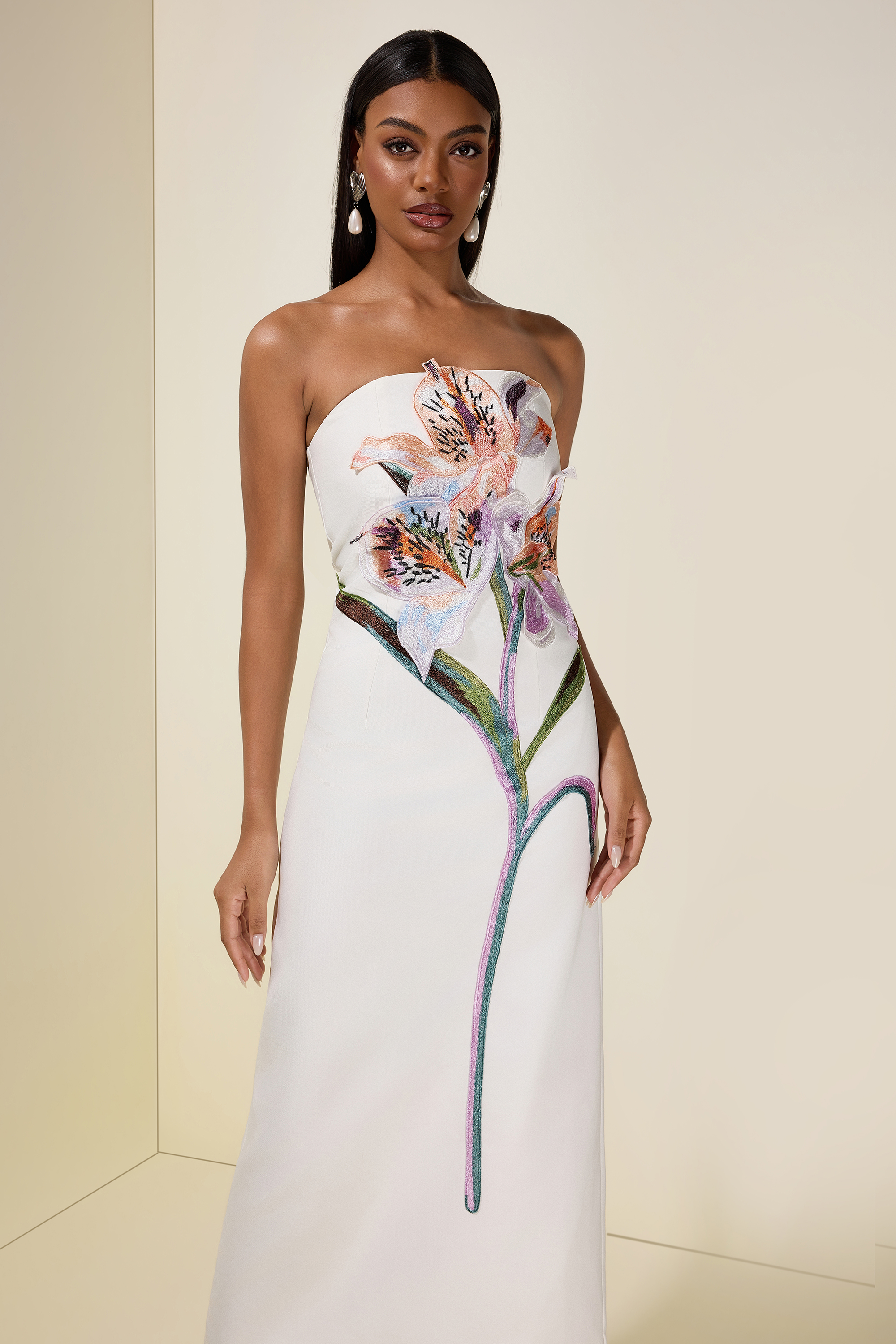 Embroidered Off-Shoulder Midi Dress