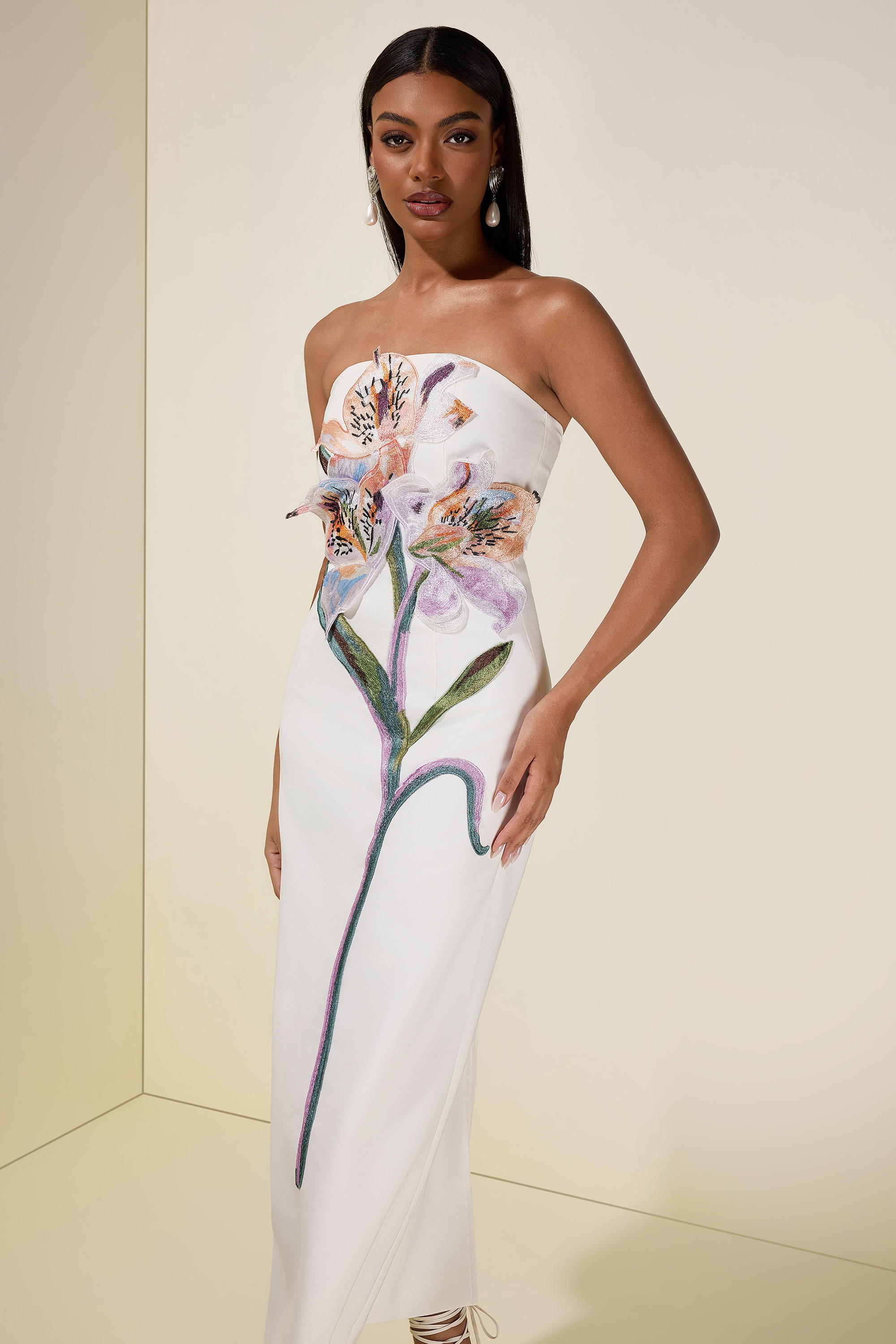 Embroidered Off-Shoulder Midi Dress