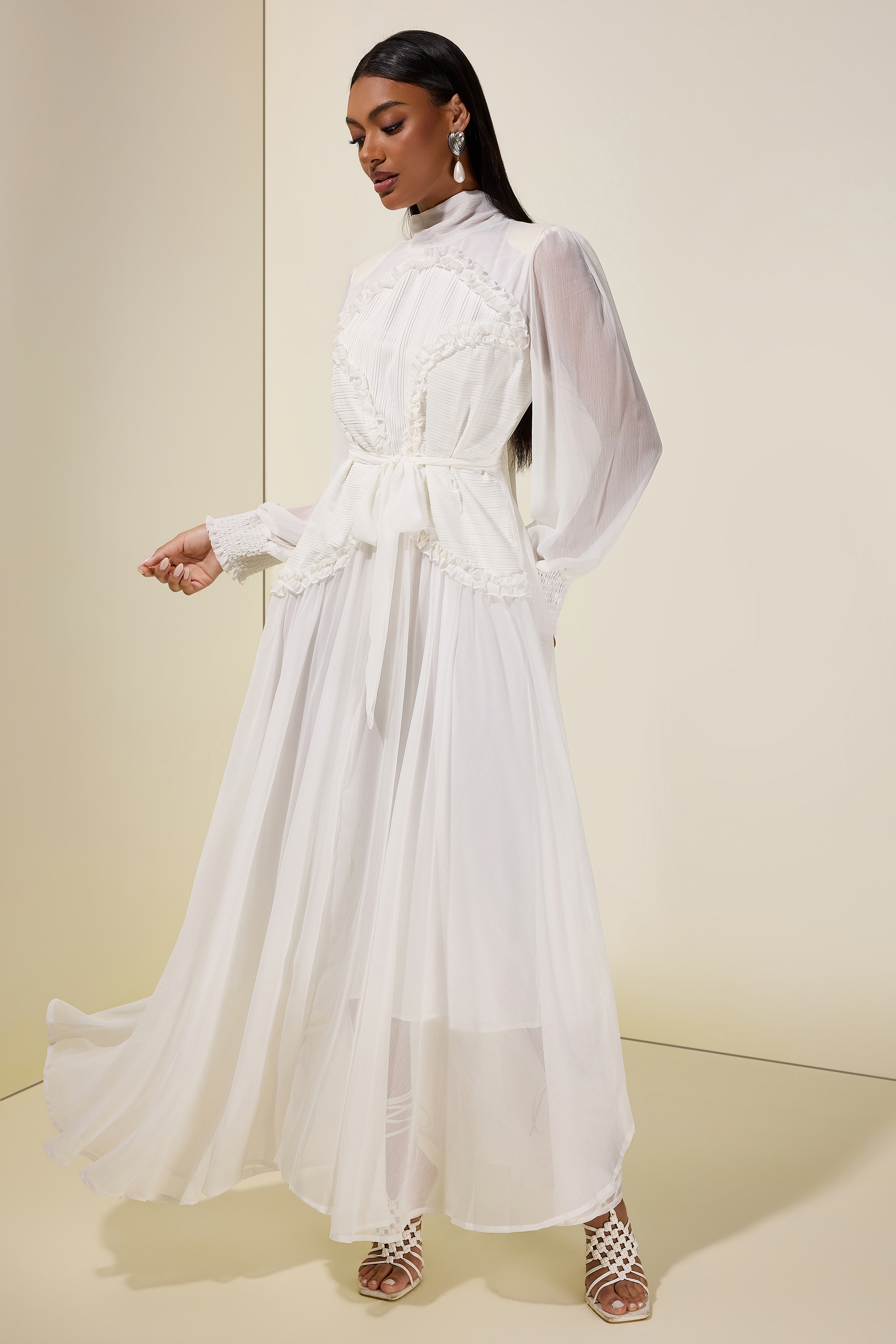 Chiffon Pleated Tie-Up Maxi Dress