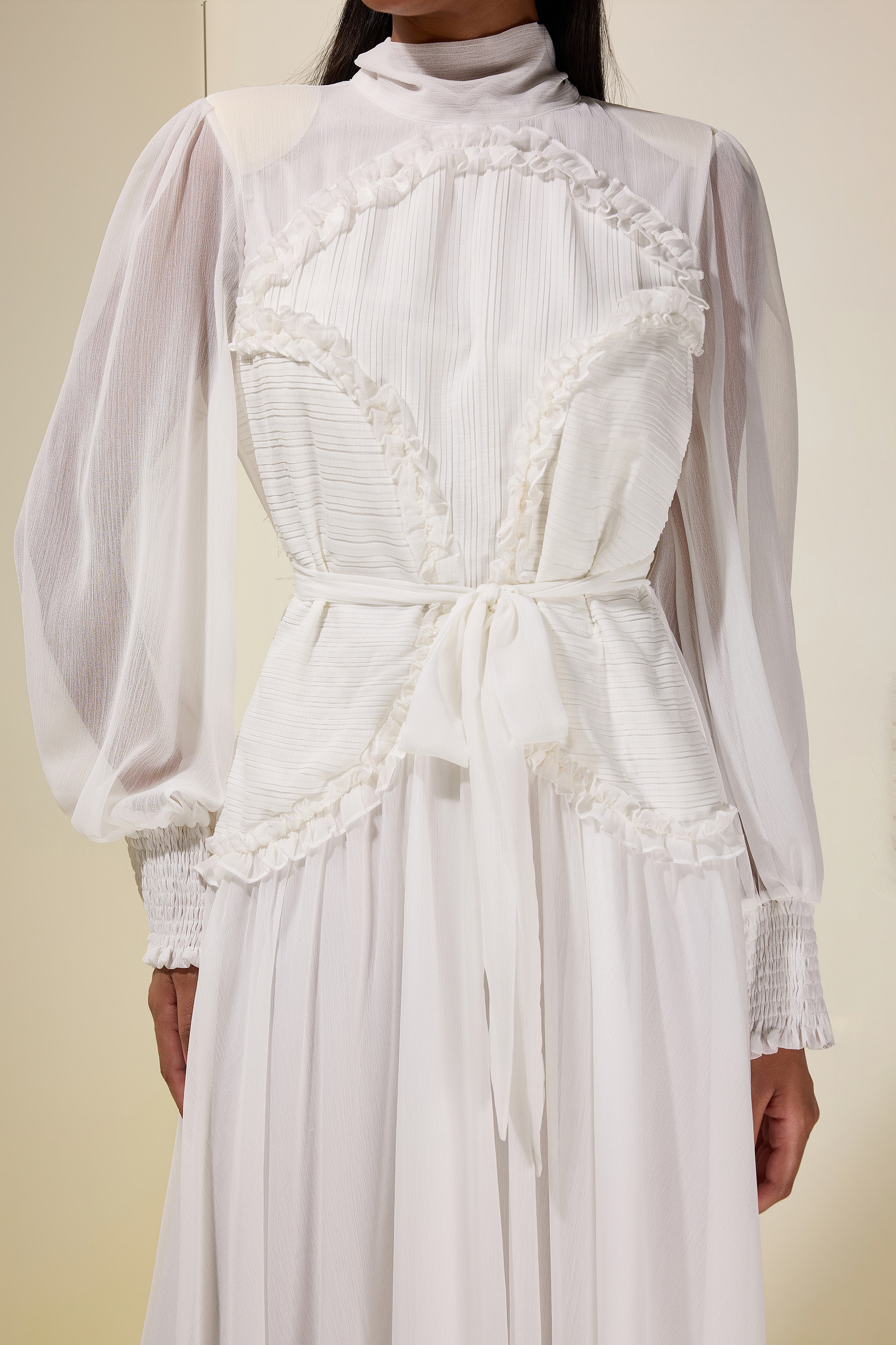 Chiffon Pleated Tie-Up Maxi Dress