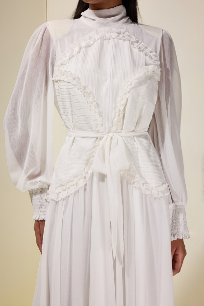 Chiffon Pleated Tie-Up Maxi Dress