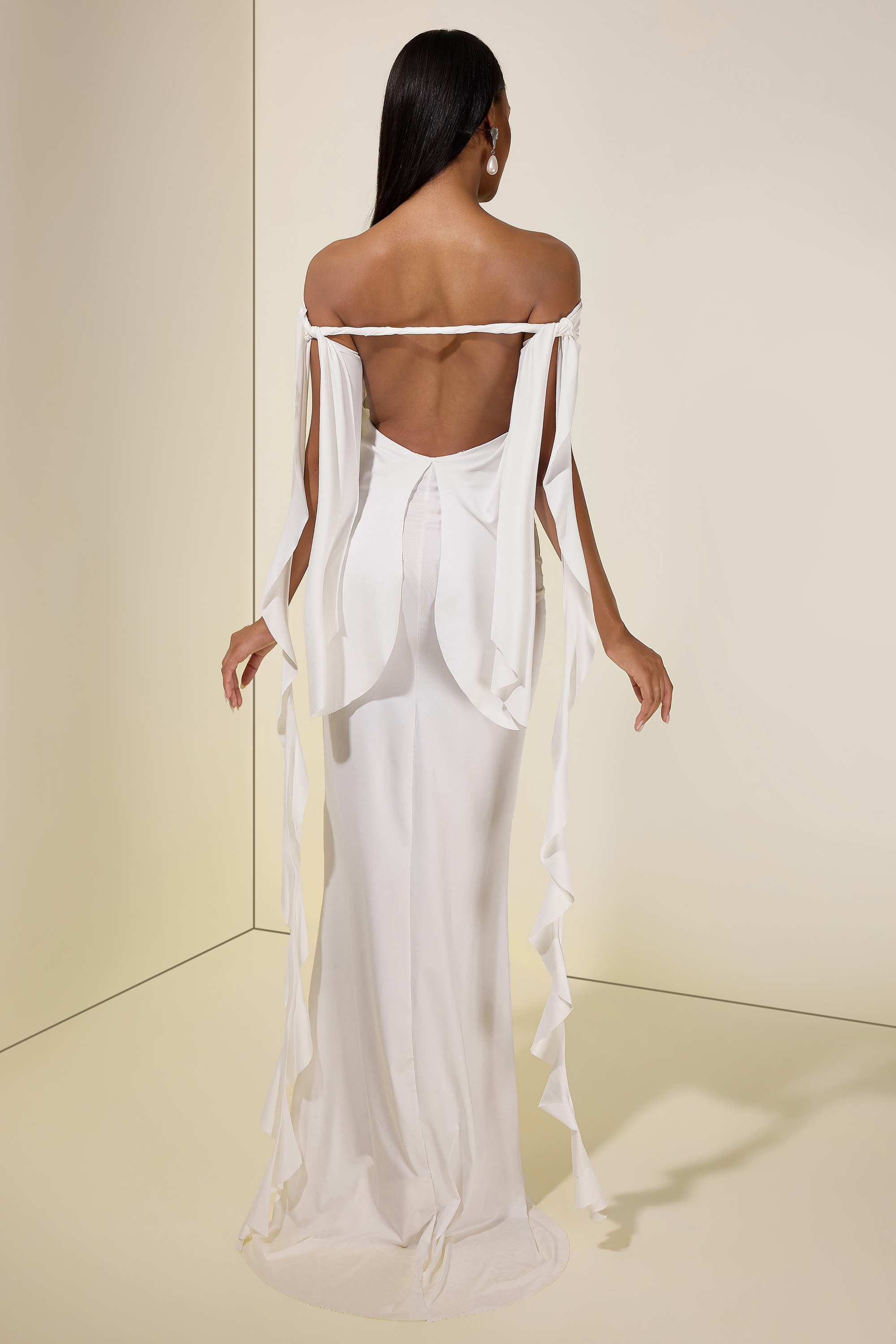 Solid 3D Flower Ruffle Maxi Dress