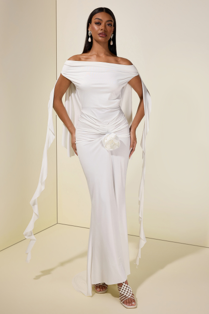 Solid 3D Flower Ruffle Maxi Dress