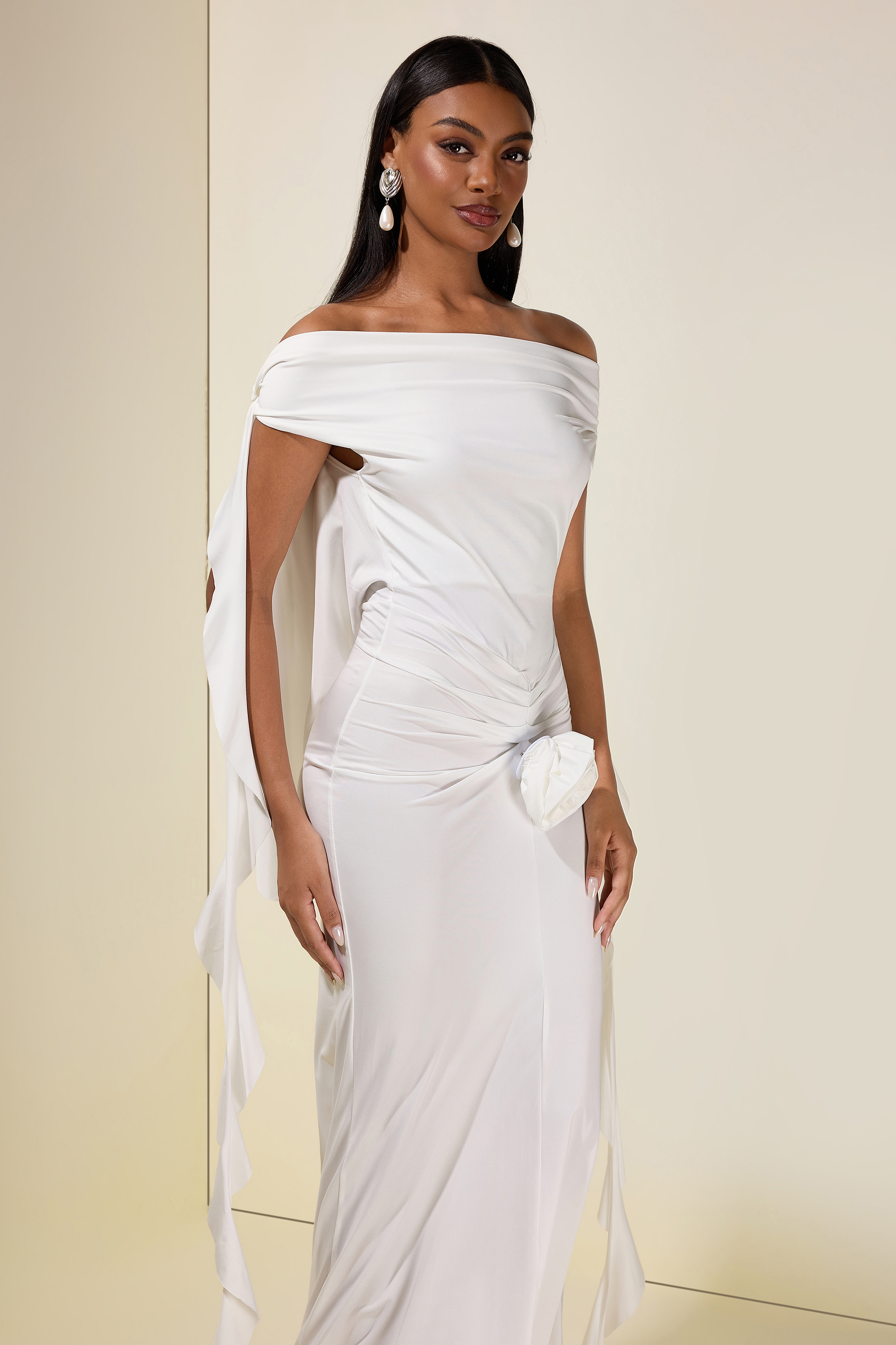 Solid 3D Flower Ruffle Maxi Dress