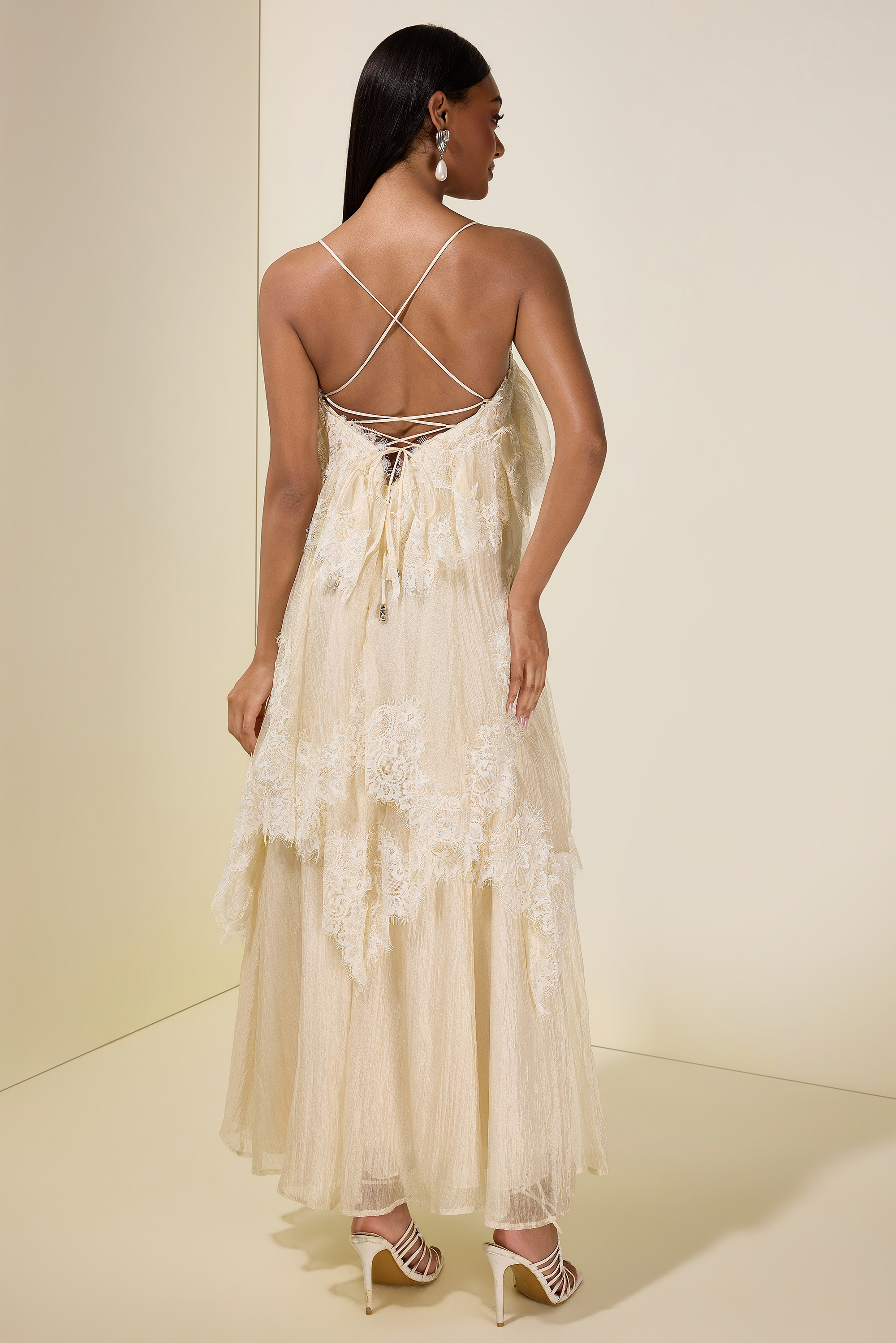 Lace Ruffle Slip Maxi Dress