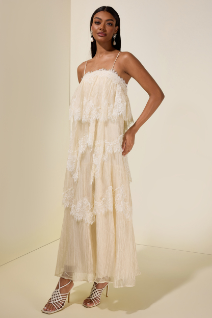 Lace Ruffle Slip Maxi Dress