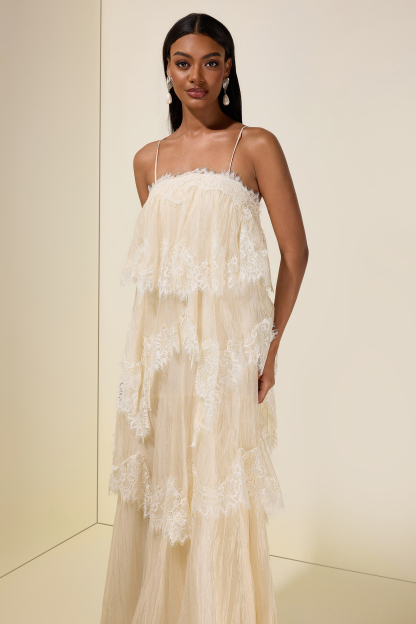Lace Ruffle Slip Maxi Dress