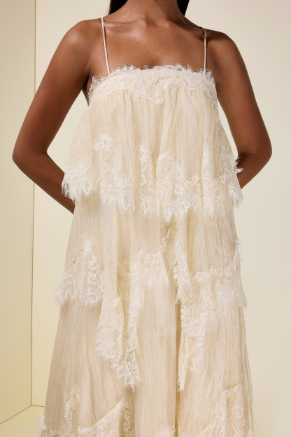 Lace Ruffle Slip Maxi Dress