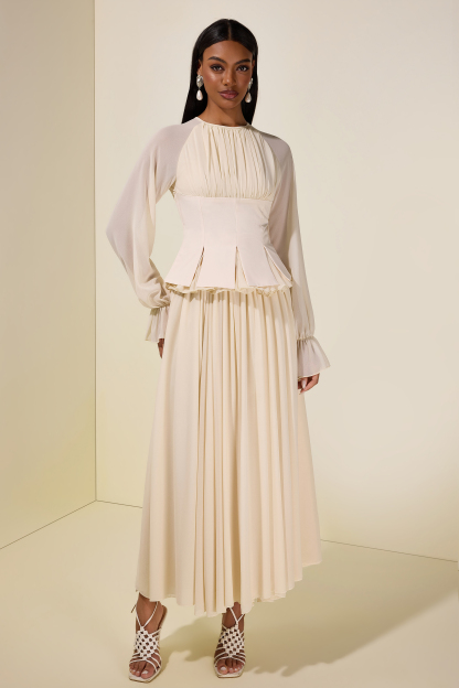 Chiffon Ruched Ruffle Top & Maxi Dress Set