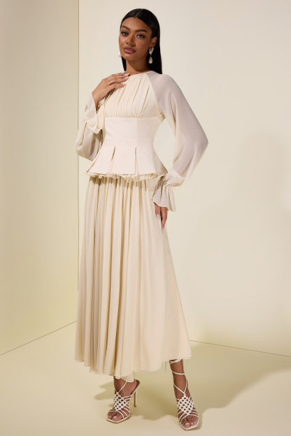 Chiffon Ruched Ruffle Top & Maxi Dress Set