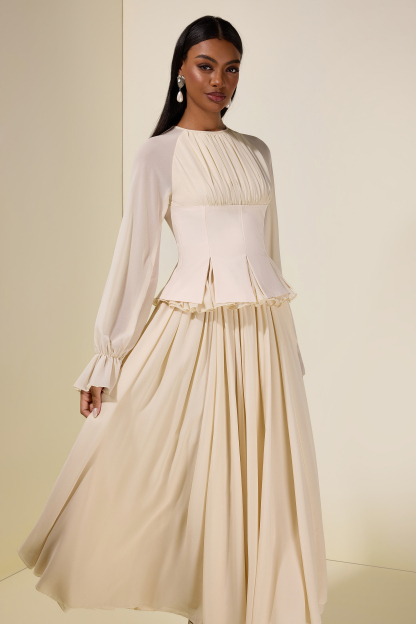 Chiffon Ruched Ruffle Top & Maxi Dress Set