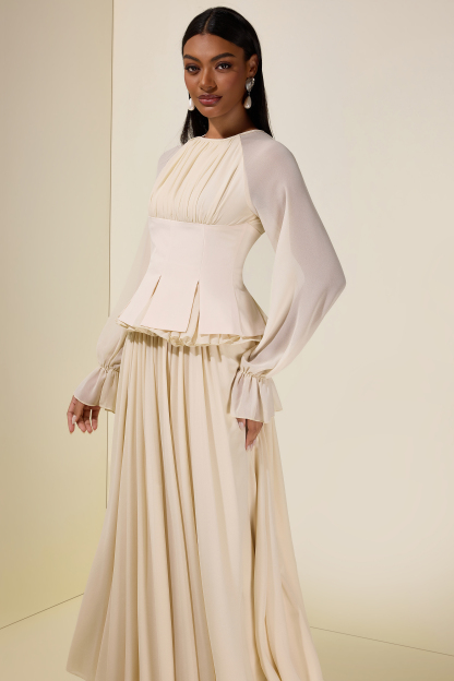 Chiffon Ruched Ruffle Top & Maxi Dress Set