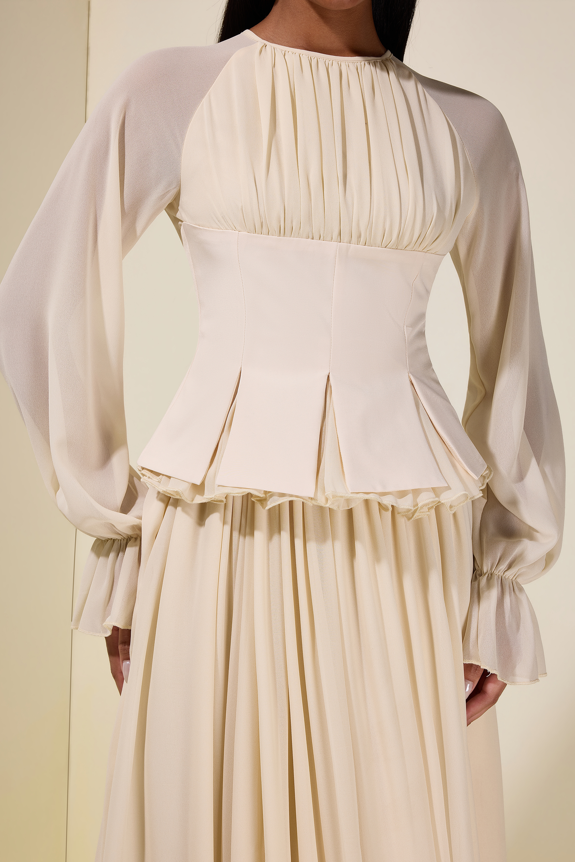 Chiffon Ruched Ruffle Top & Maxi Dress Set