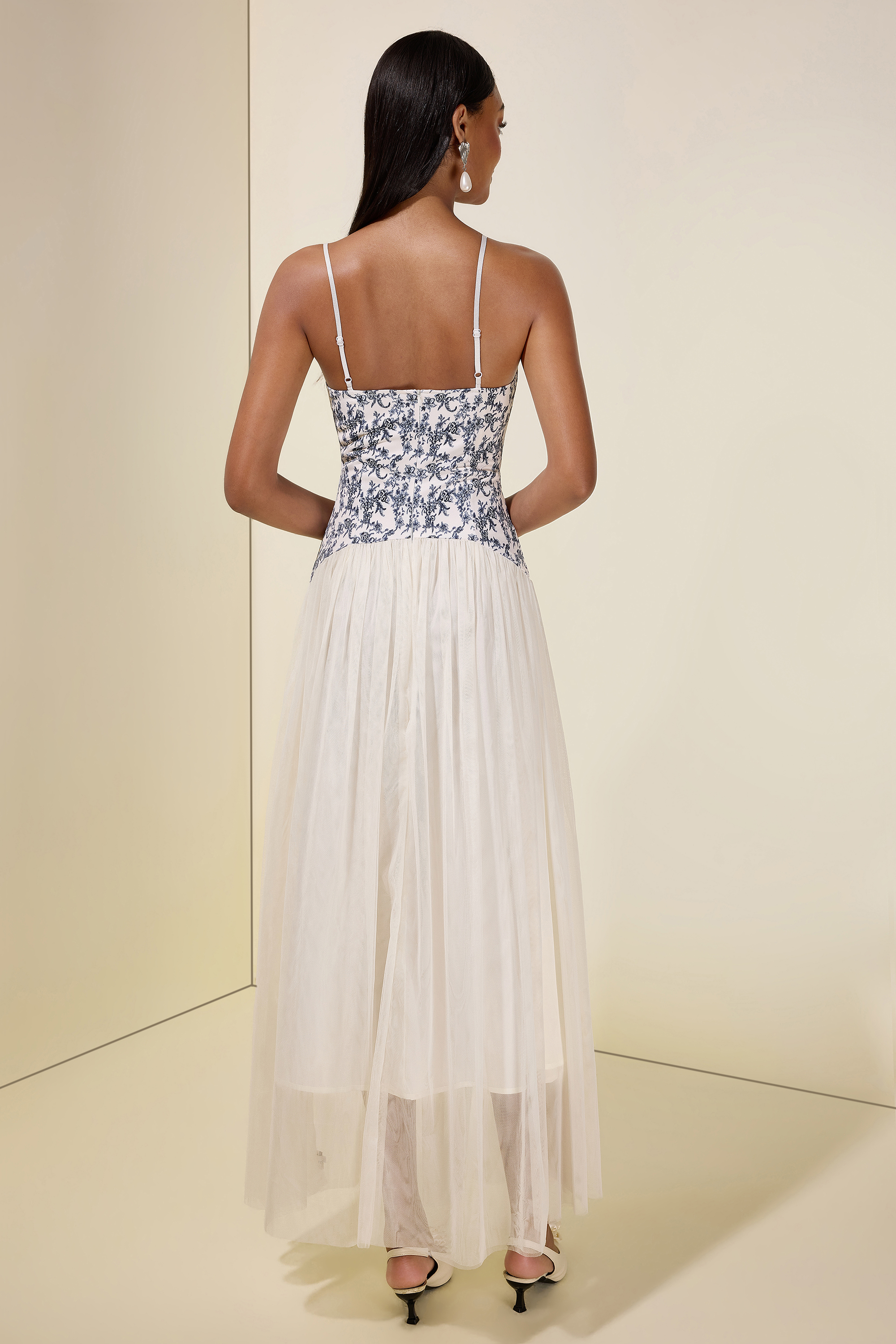 Floral Mesh Slip Maxi Dress