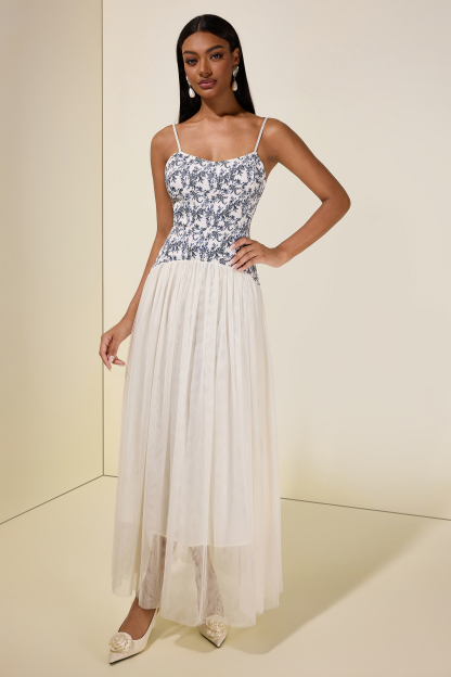 Floral Mesh Slip Maxi Dress