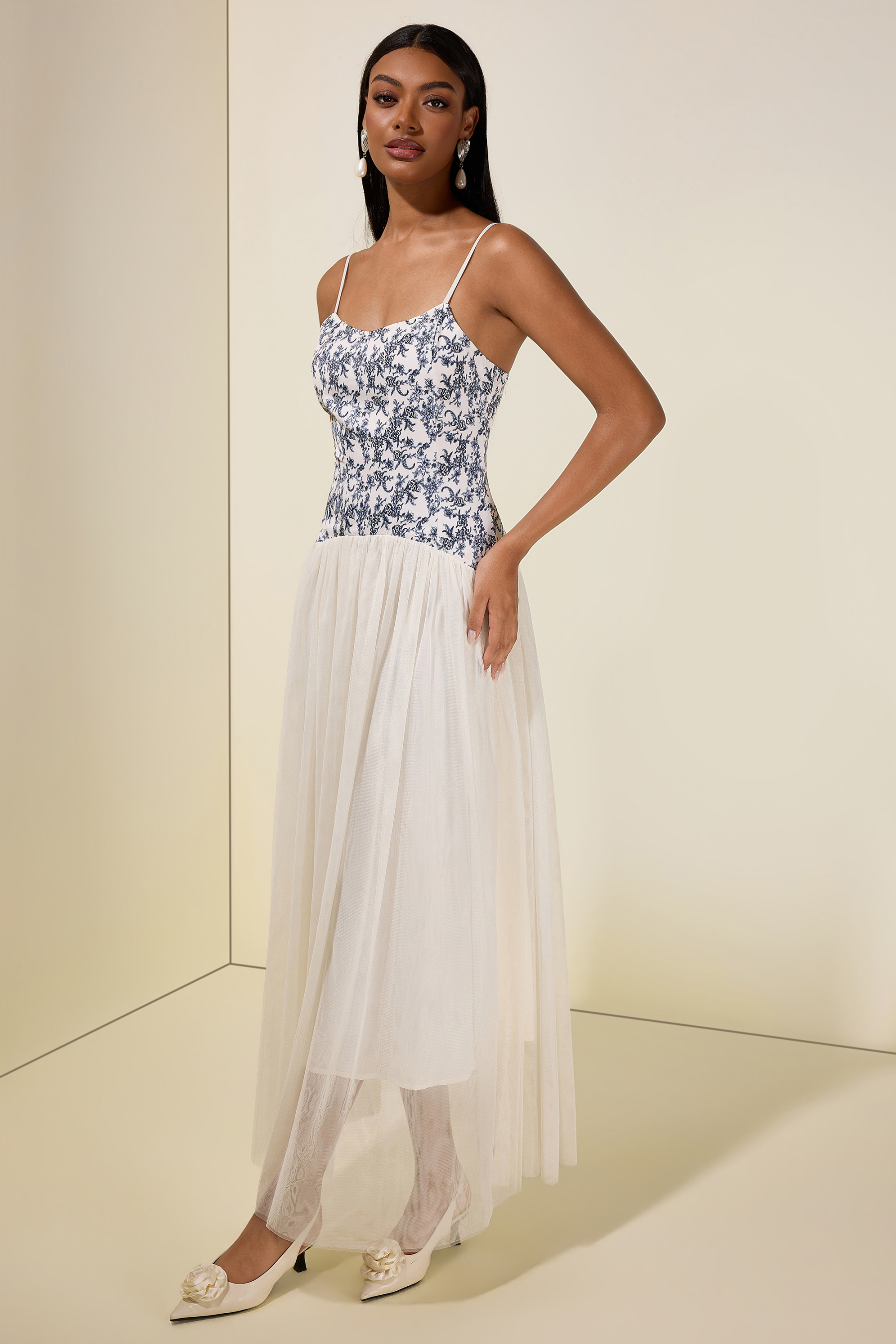 Floral Mesh Slip Maxi Dress