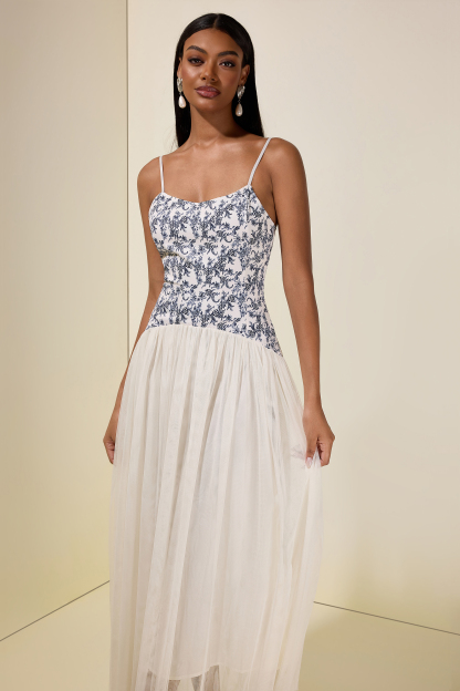 Floral Mesh Slip Maxi Dress